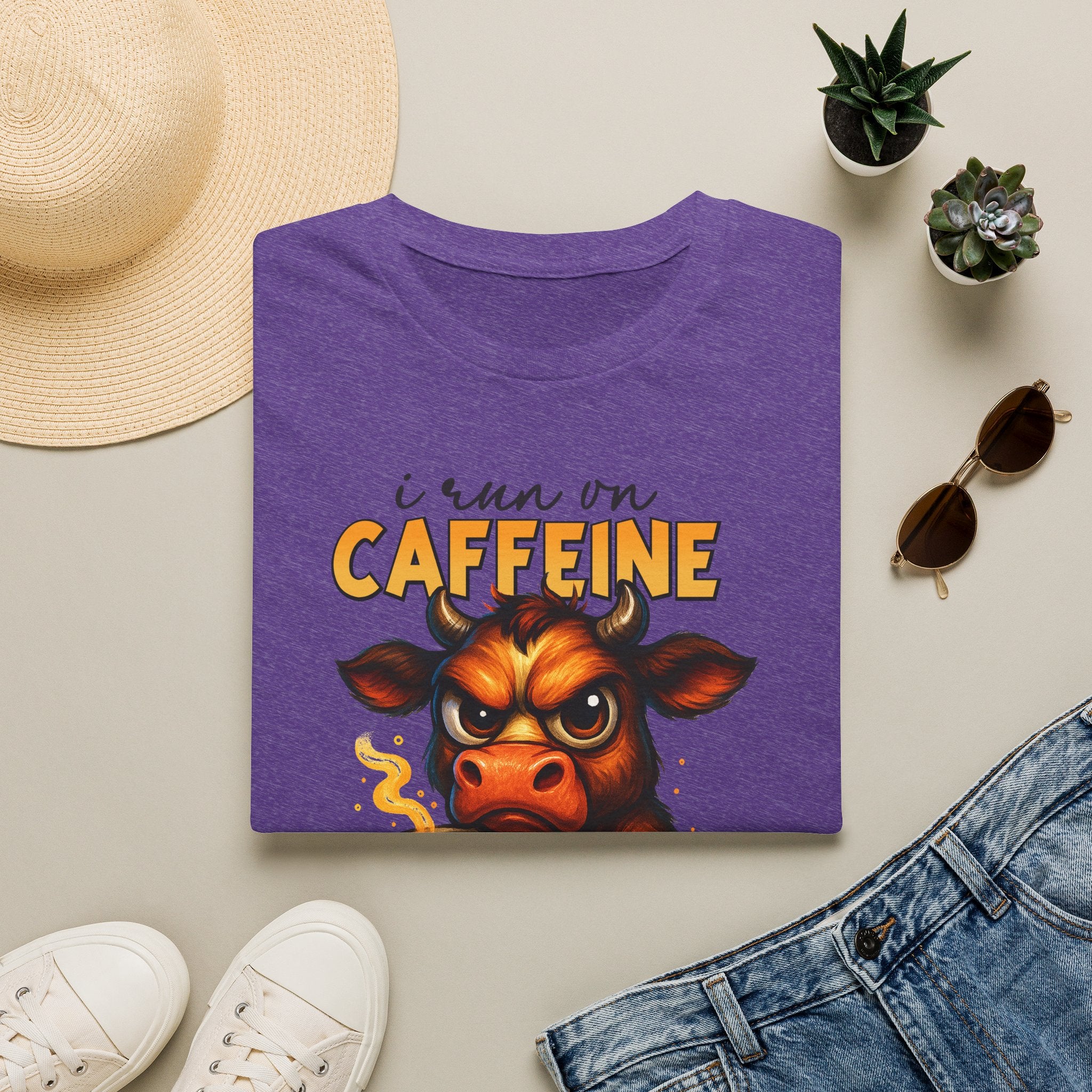 "I Run on Caffeine & Bad Decisions" Coffee Lover Tee — Caffeine Cow T-Shirt