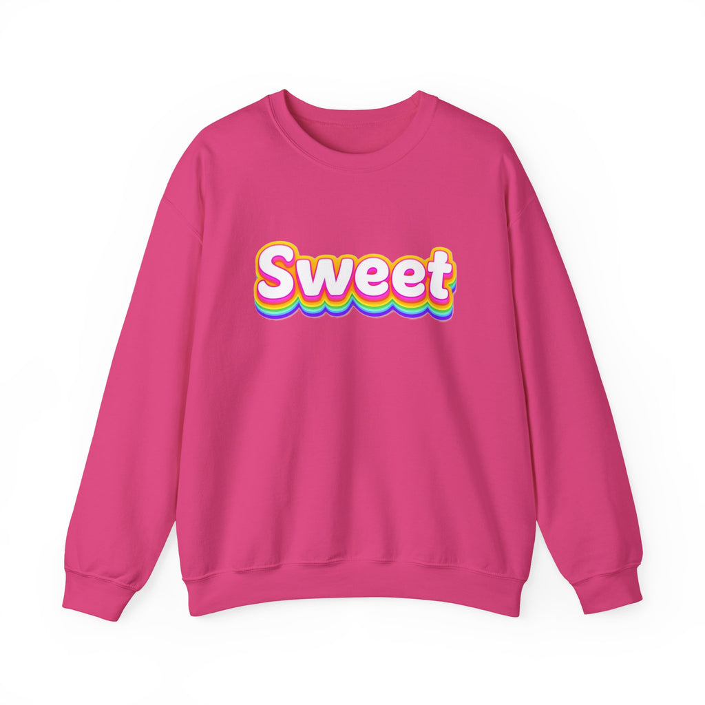 Sweet Rainbow Crewneck Sweatshirt — Retro Colorful "Sweet" Graphic