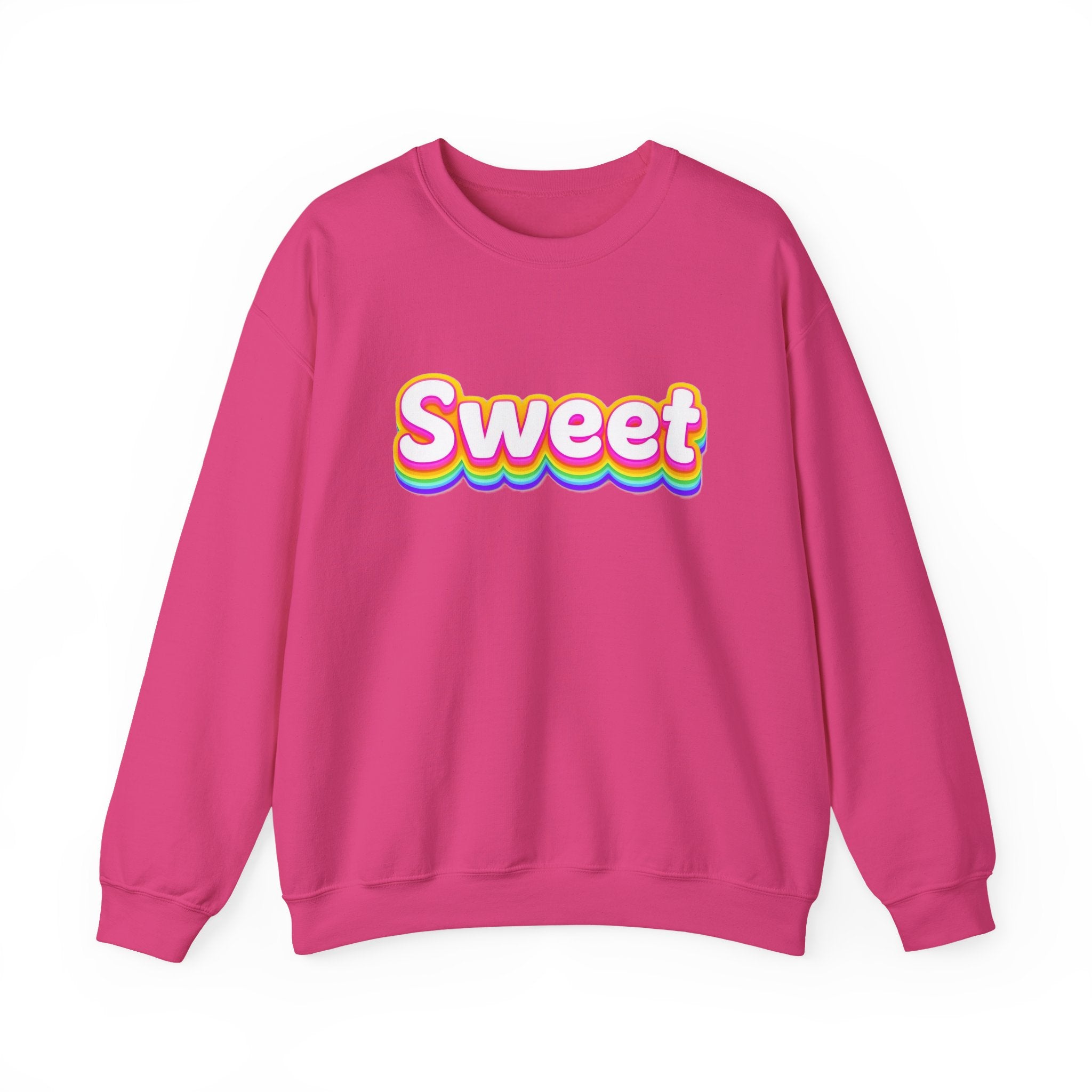 Sweet Rainbow Crewneck Sweatshirt — Retro Colorful "Sweet" Graphic