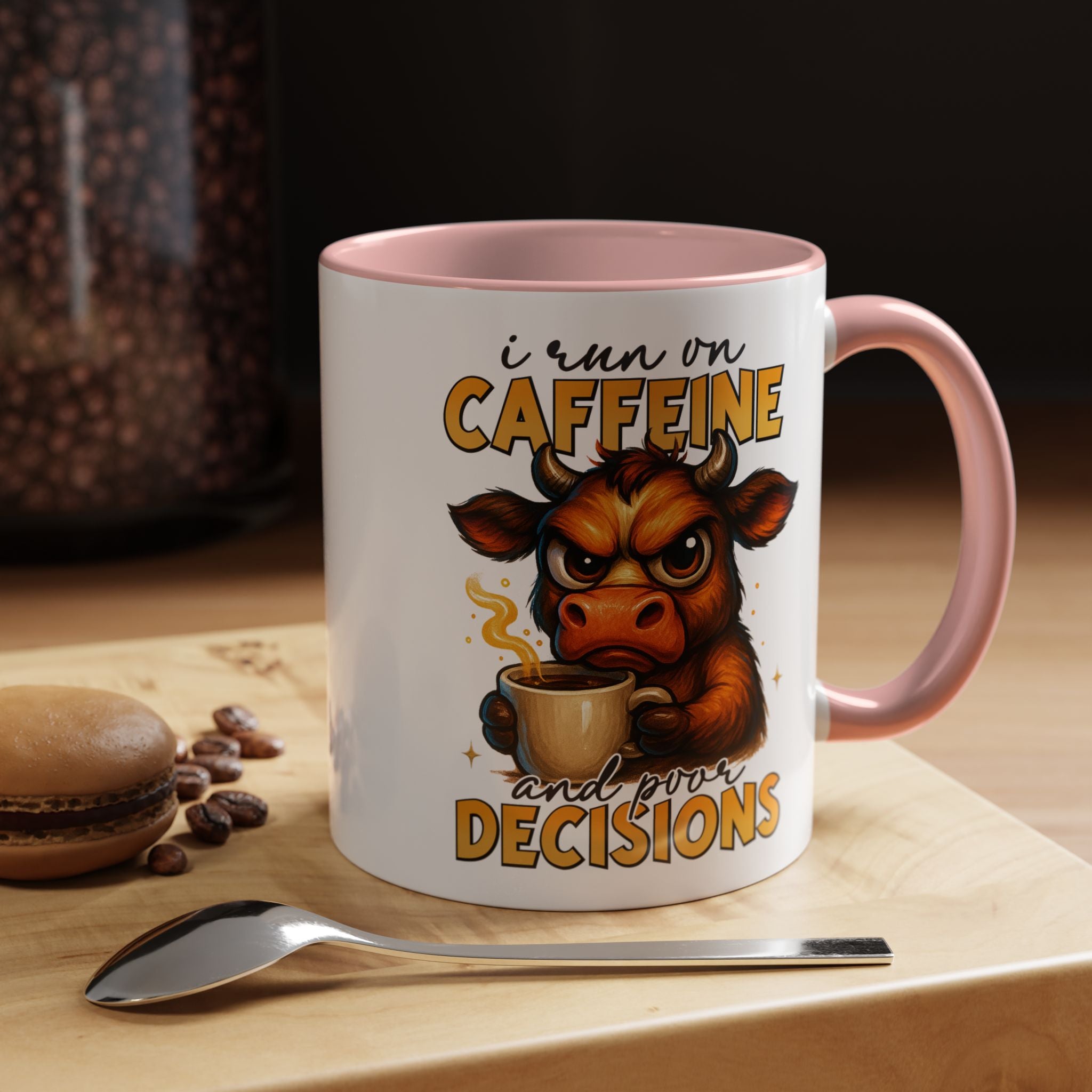 "I Run on Caffeine and Poor Decisions" Funny Cow Gift (11/15 oz) —  Coffee Mug
