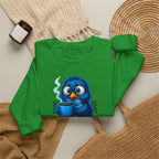 Coffee First Adult Sweatshirt — Cute Blue Bird Coffee Crewneck