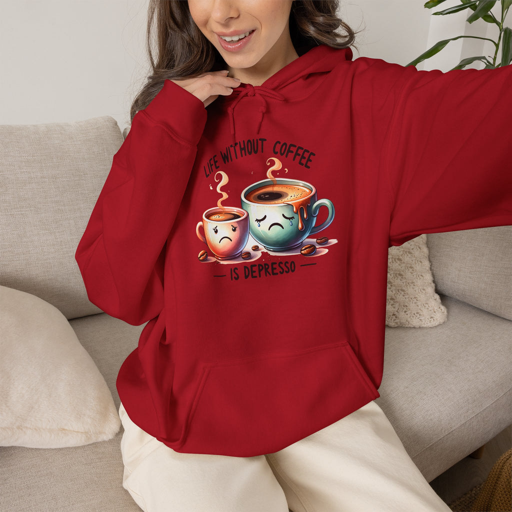 “Life Without Coffee Is Depresso” Cute Cartoon Coffee Hoodie — Coffee Lovers Hoodie