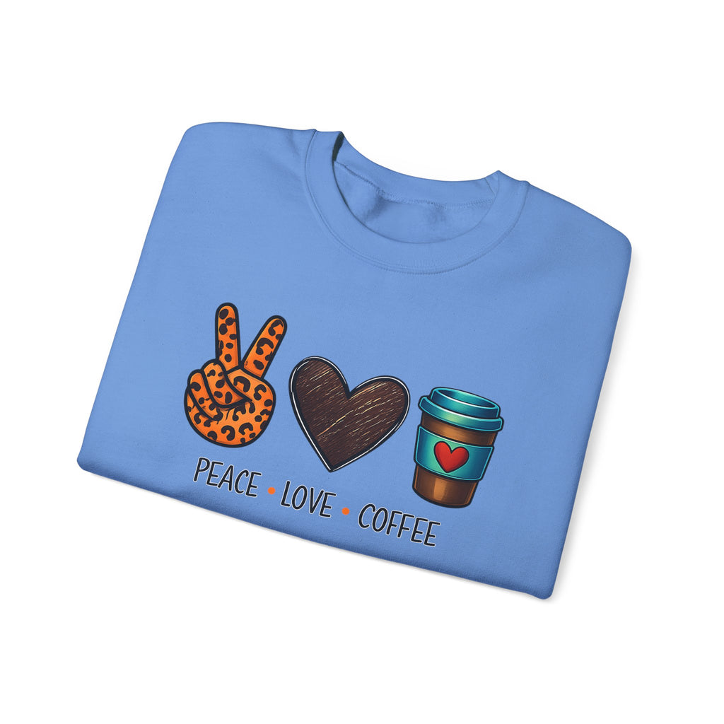Peace • Love • Coffee Sweatshirt — Cozy Coffee Lover Crewneck
