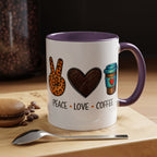 Peace • Love • Coffee Accent Mug — Leopard Peace Sign Coffee Lover Gift