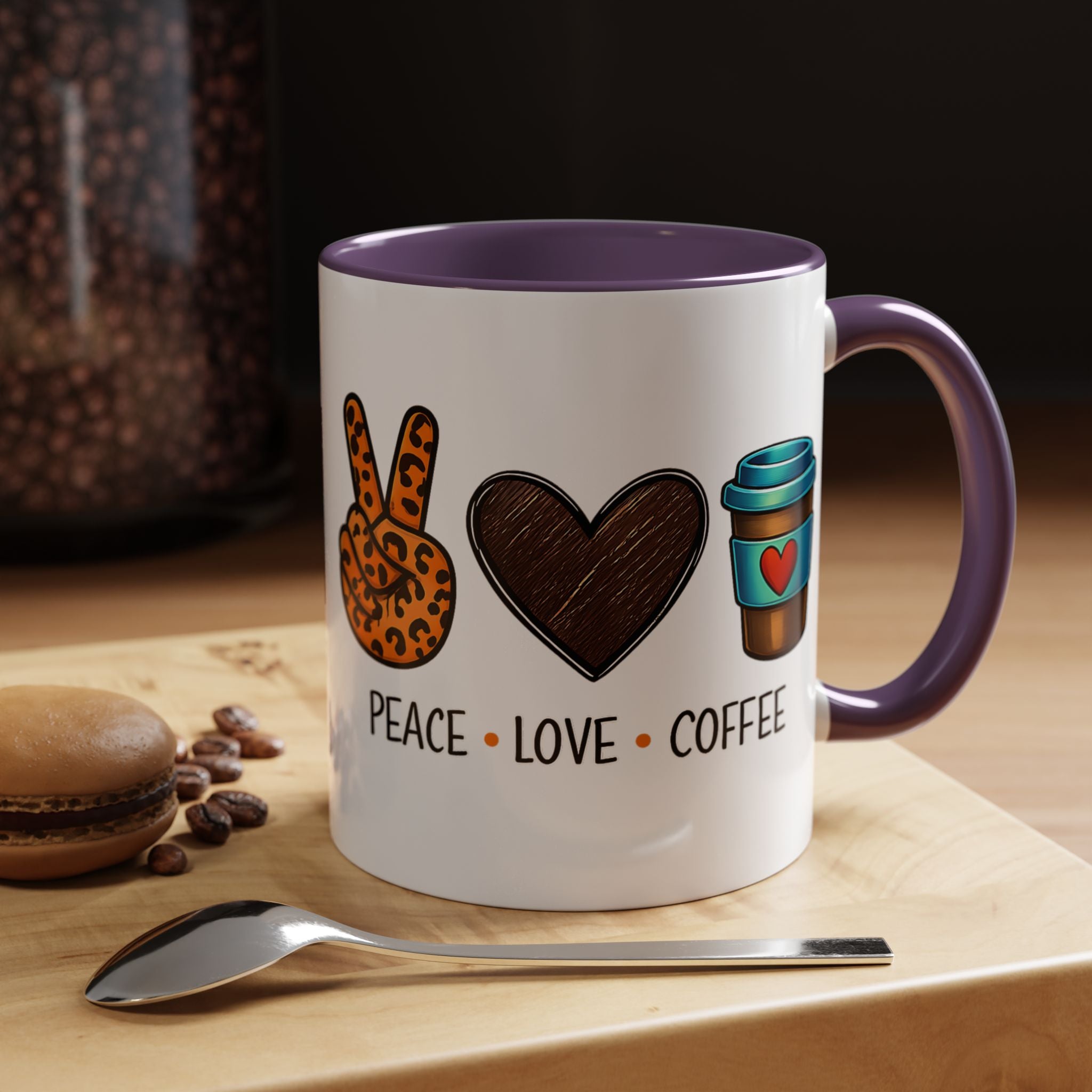 Peace • Love • Coffee Accent Mug — Leopard Peace Sign Coffee Lover Gift