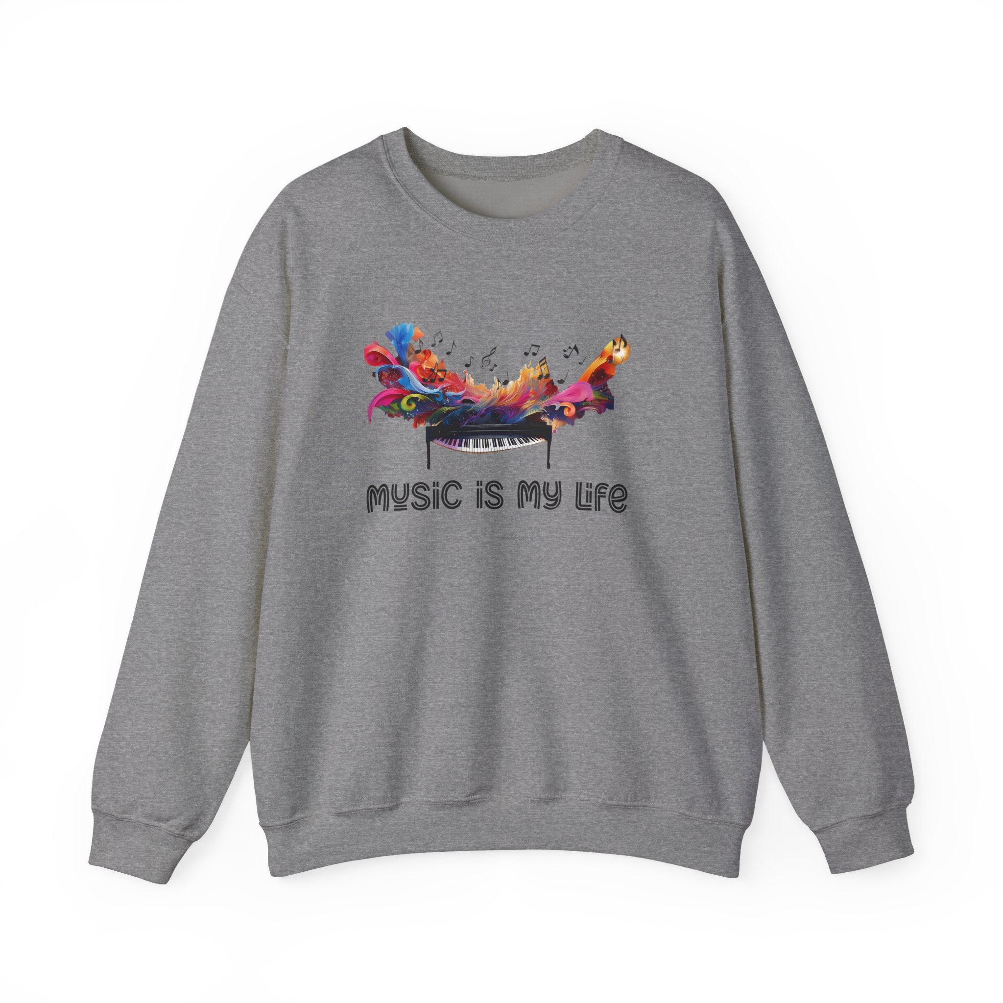 Music Is My Life Sweatshirt — Colorful Piano Graphic Crewneck