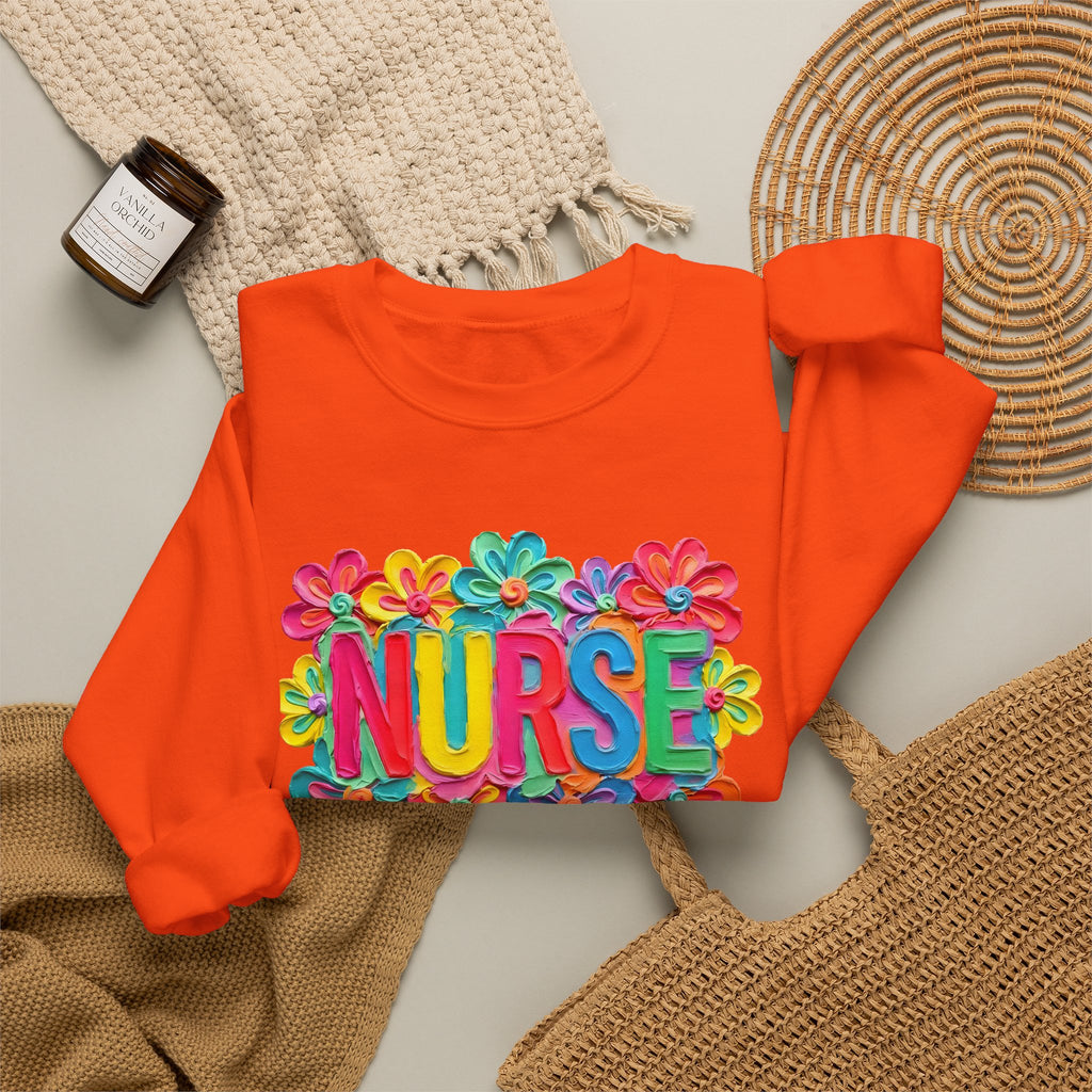 Nurse Floral Crewneck Sweatshirt — Colorful Flower Nursing Sweatshirt