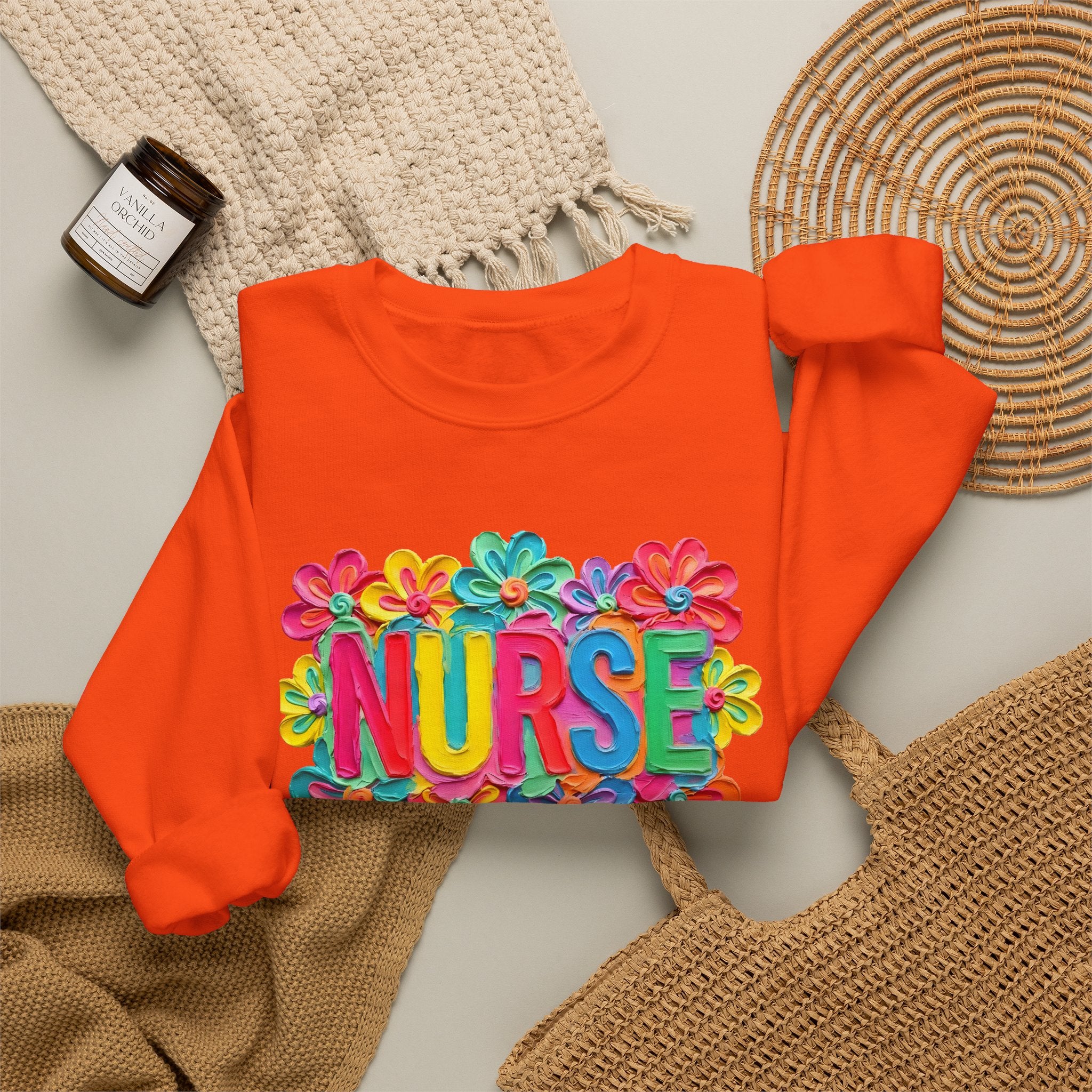 Nurse Floral Crewneck Sweatshirt — Colorful Flower Nursing Sweatshirt