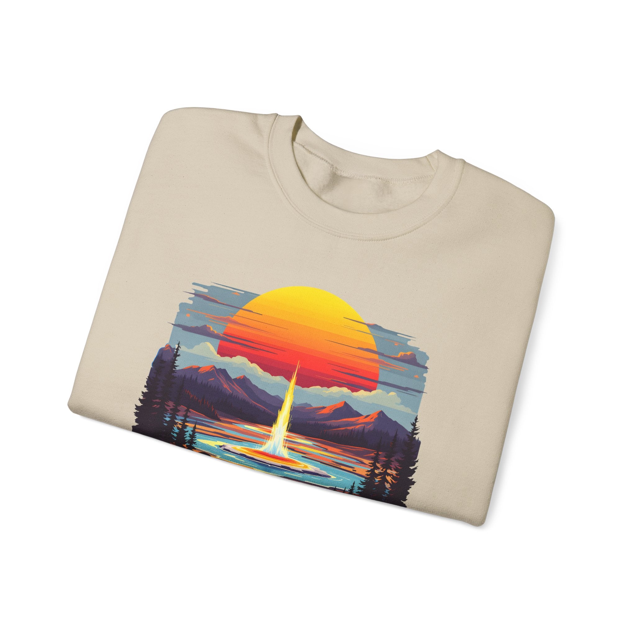 Yellowstone National Park Sweatshirt — Retro Sunset Geyser Crewneck
