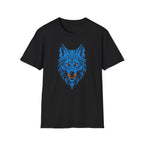 Blue Wolf Head T-Shirt – Stylized Tribal Wolf Graphic Tee