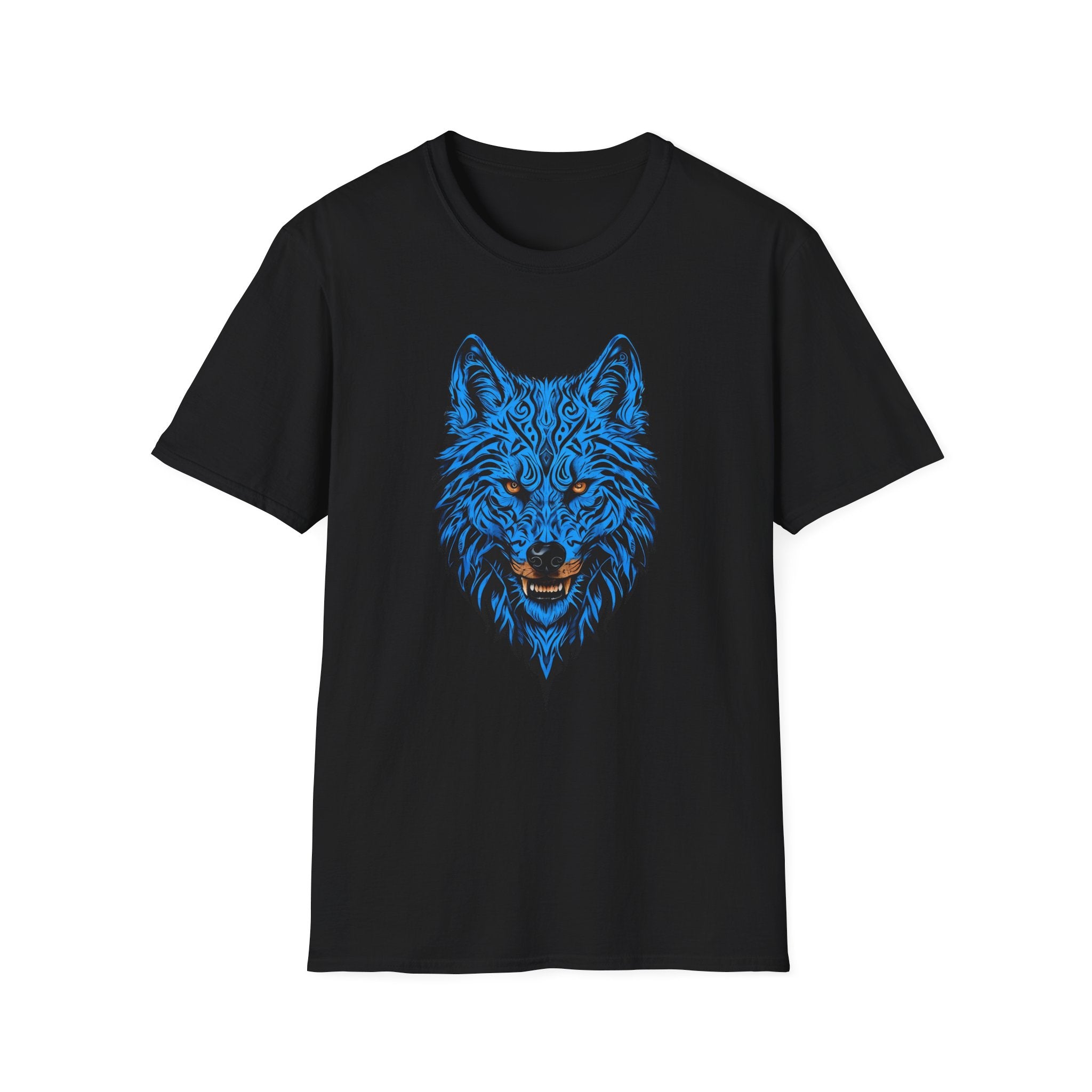 Blue Wolf Head T-Shirt – Stylized Tribal Wolf Graphic Tee