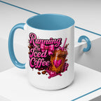 "Running on Iced Coffee" Pink Graphic Accent Mug (11/15oz) — Coffee Mug