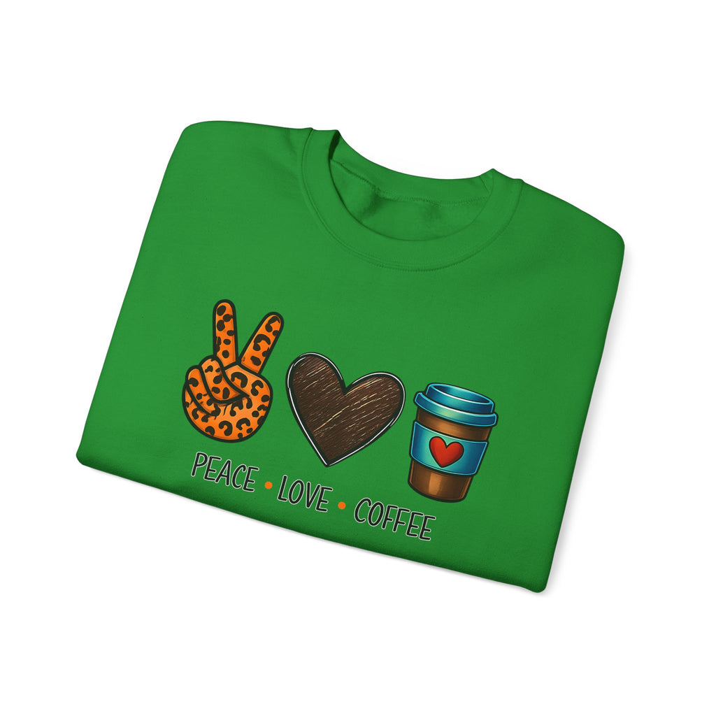 Peace • Love • Coffee Sweatshirt — Cozy Coffee Lover Crewneck