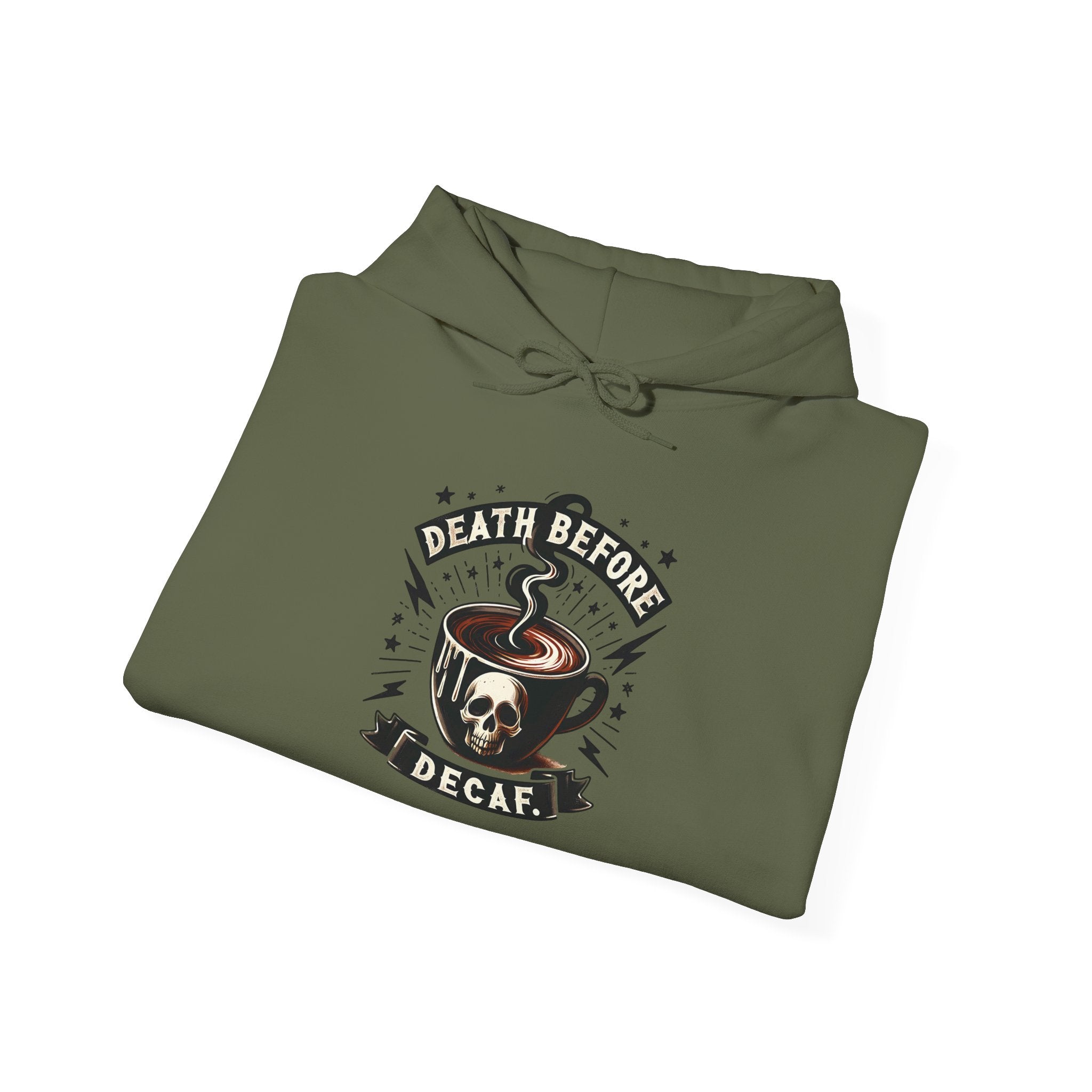 "Death Before Decaf" Coffee Skull Graphic Hoodie