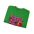 "Running On Iced Coffee" Graphic Cozy Coffee Lover — Pullover Crewneck Sweatshirt