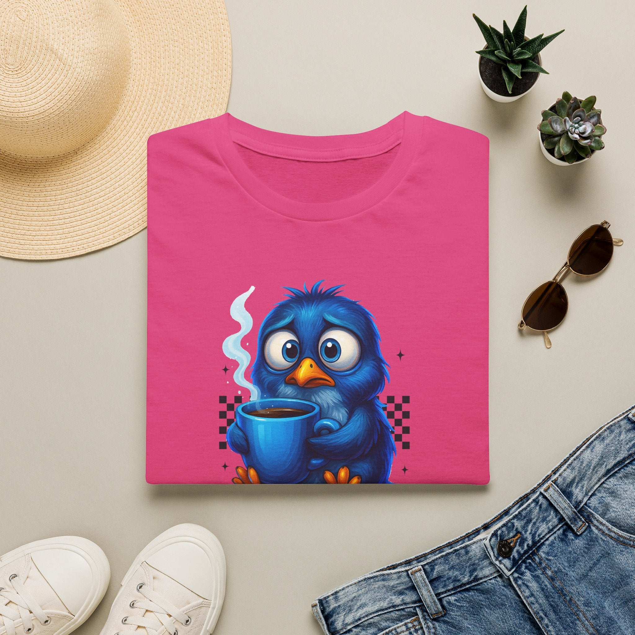 Cute Blue Bird 'Coffee First Adult' Graphic Tee — T-Shirt