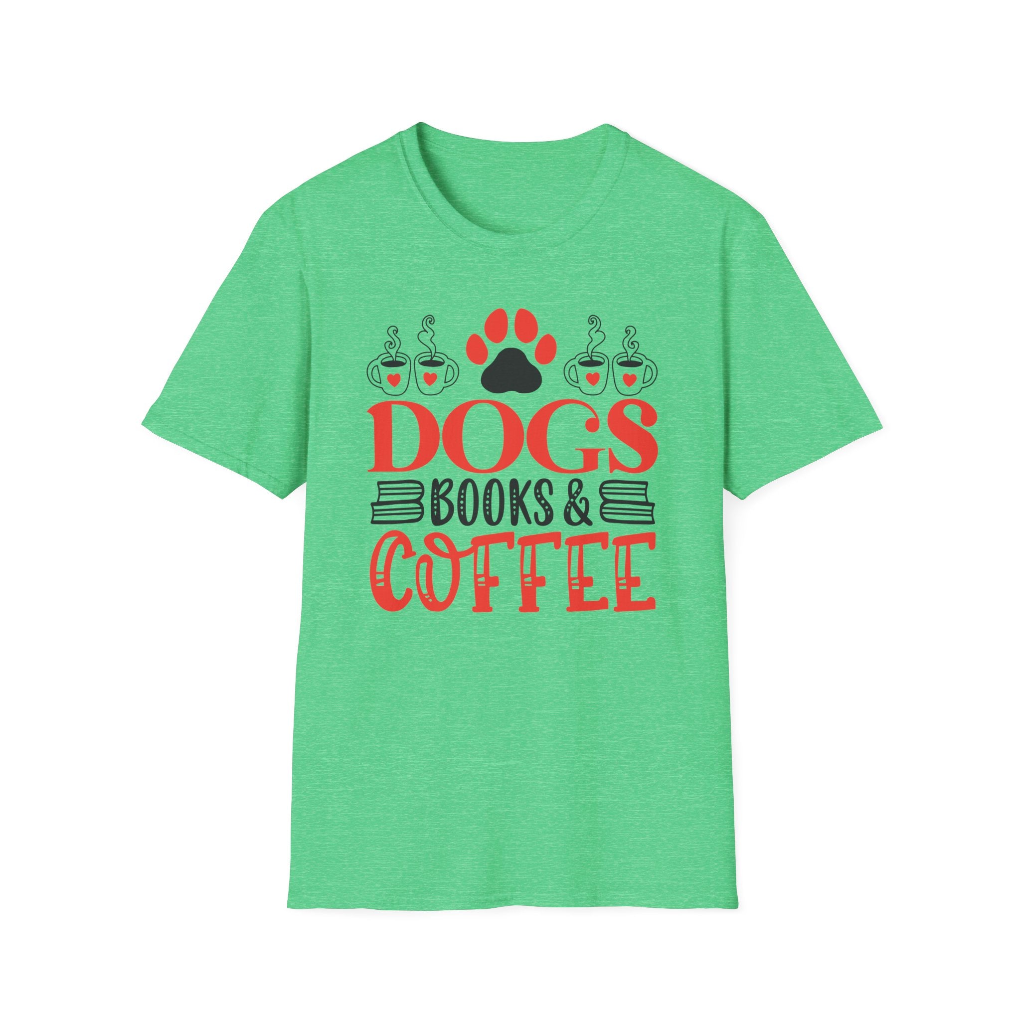 Dogs Books & Coffee T-Shirt (Red) — Dog Lover Reading & Coffee Tee