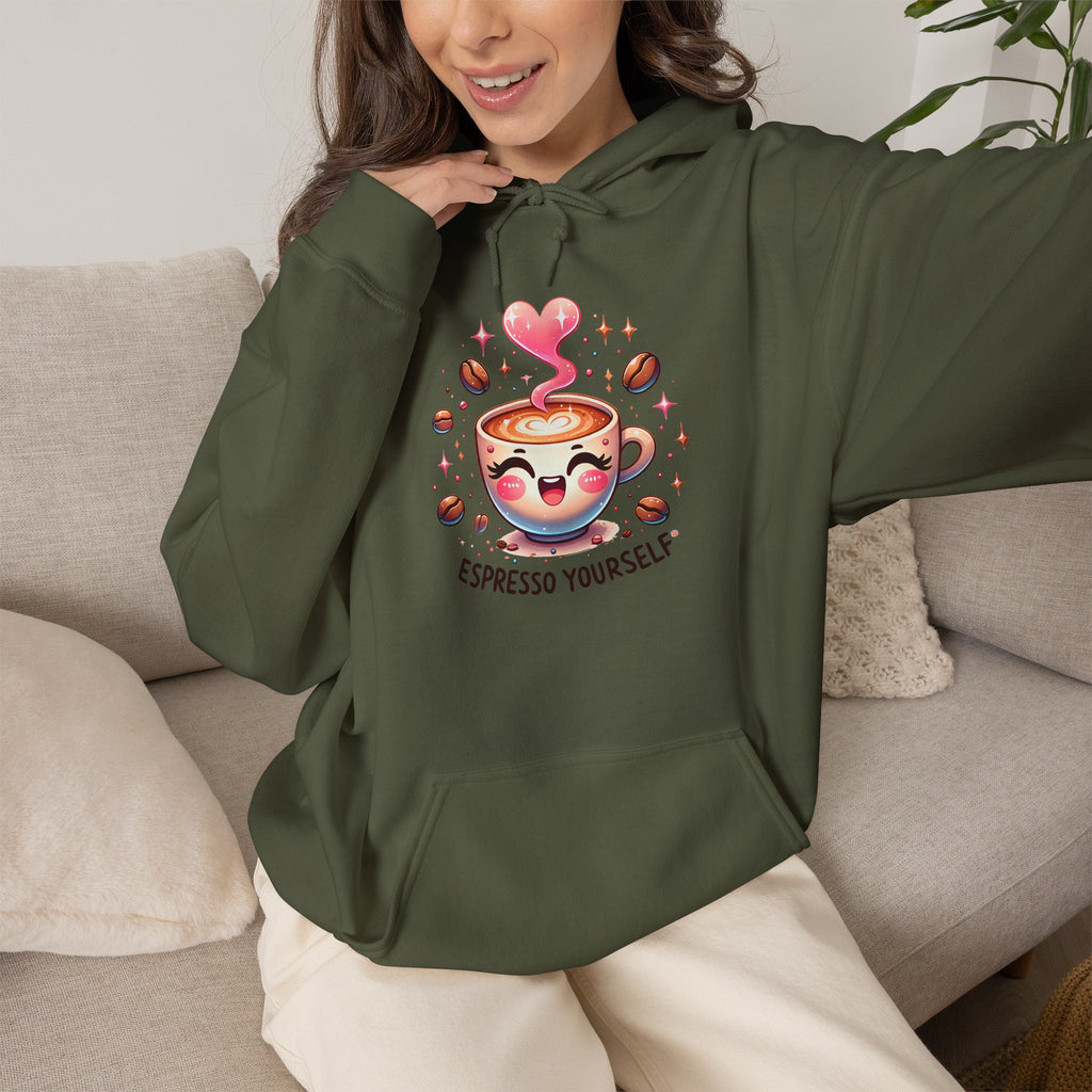 Espresso Yourself Hoodie - Cute Coffee Cup Graphic Hoodie for Coffee Lovers