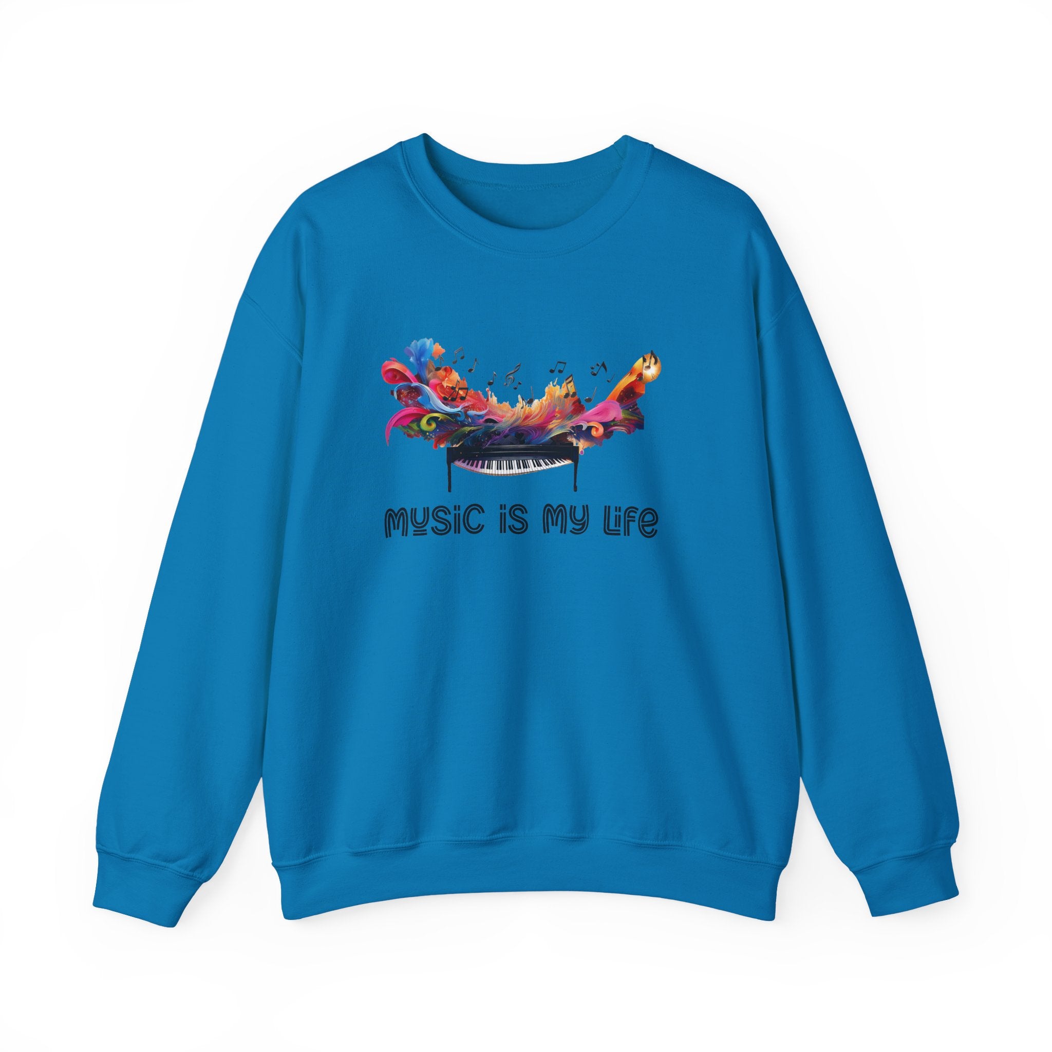 Music Is My Life Sweatshirt — Colorful Piano Graphic Crewneck
