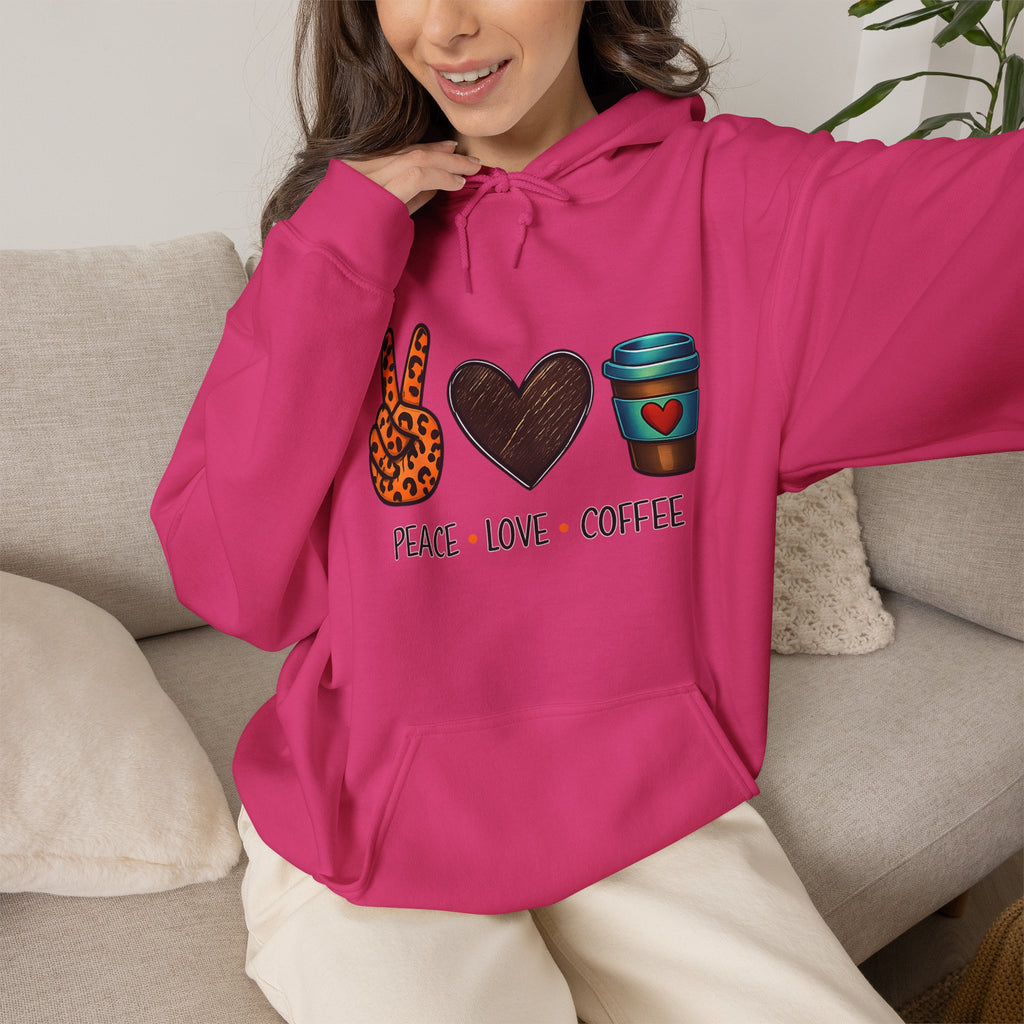 Peace • Love • Coffee Hoodie — Leopard Peace Sign & Coffee Cup Graphic Sweatshirt