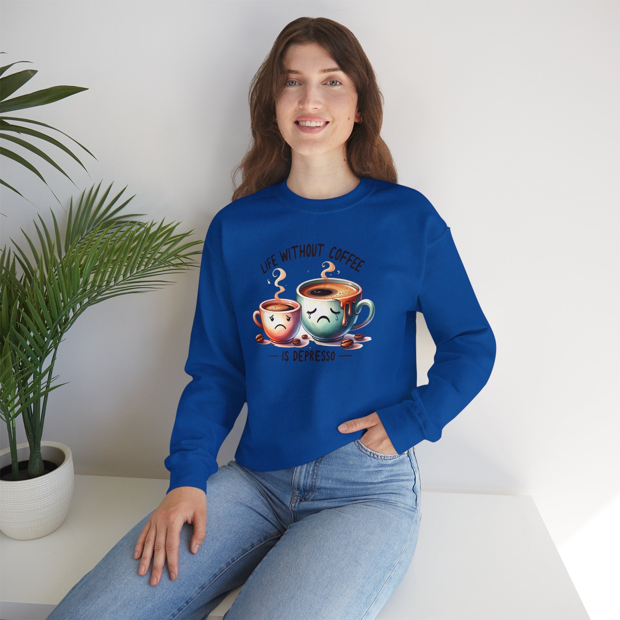 "Life Without Coffee Is Depresso" Cute Cafe Graphic — Coffee Crewneck Sweatshirt