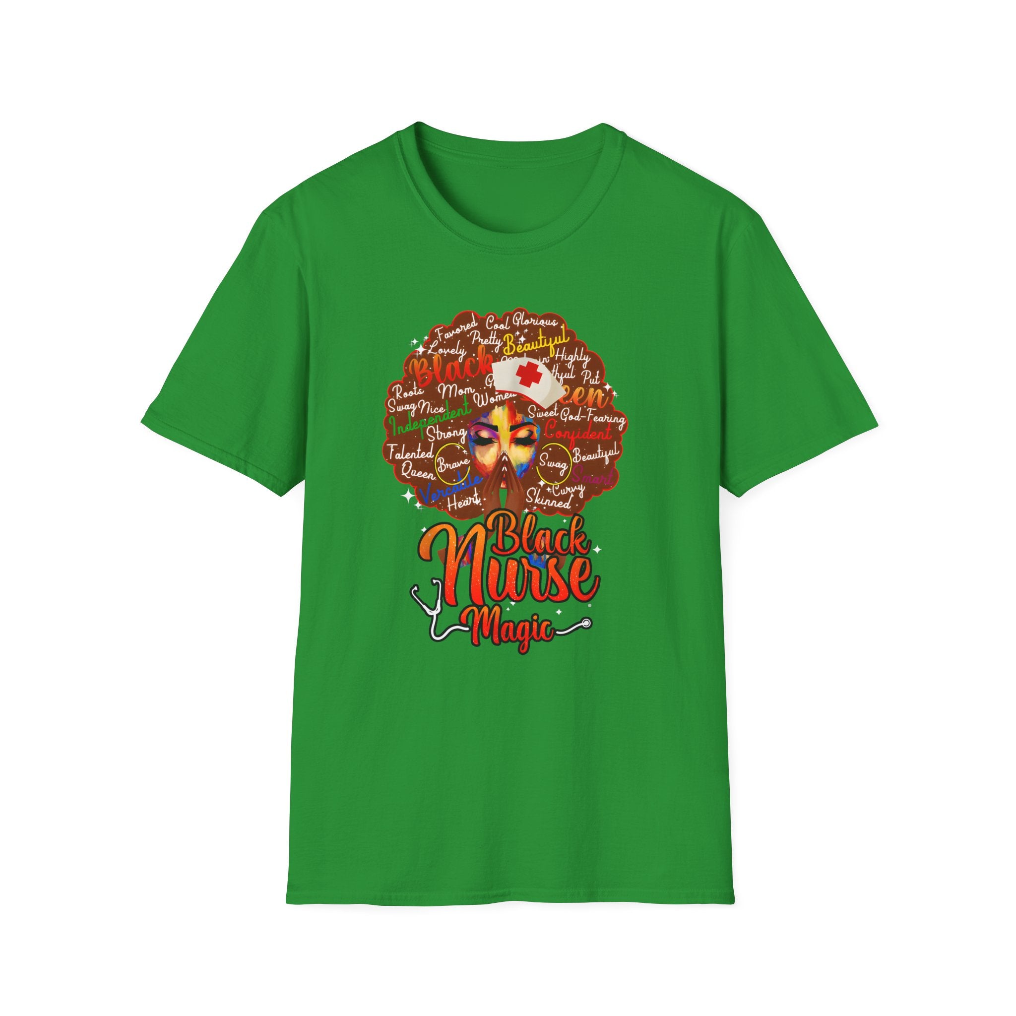 Black Nurse Magic T-Shirt — Nurse w/Brown Afro Illustration with Inspirational Words