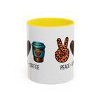 Peace • Love • Coffee Accent Mug — Leopard Peace Sign Coffee Lover Gift