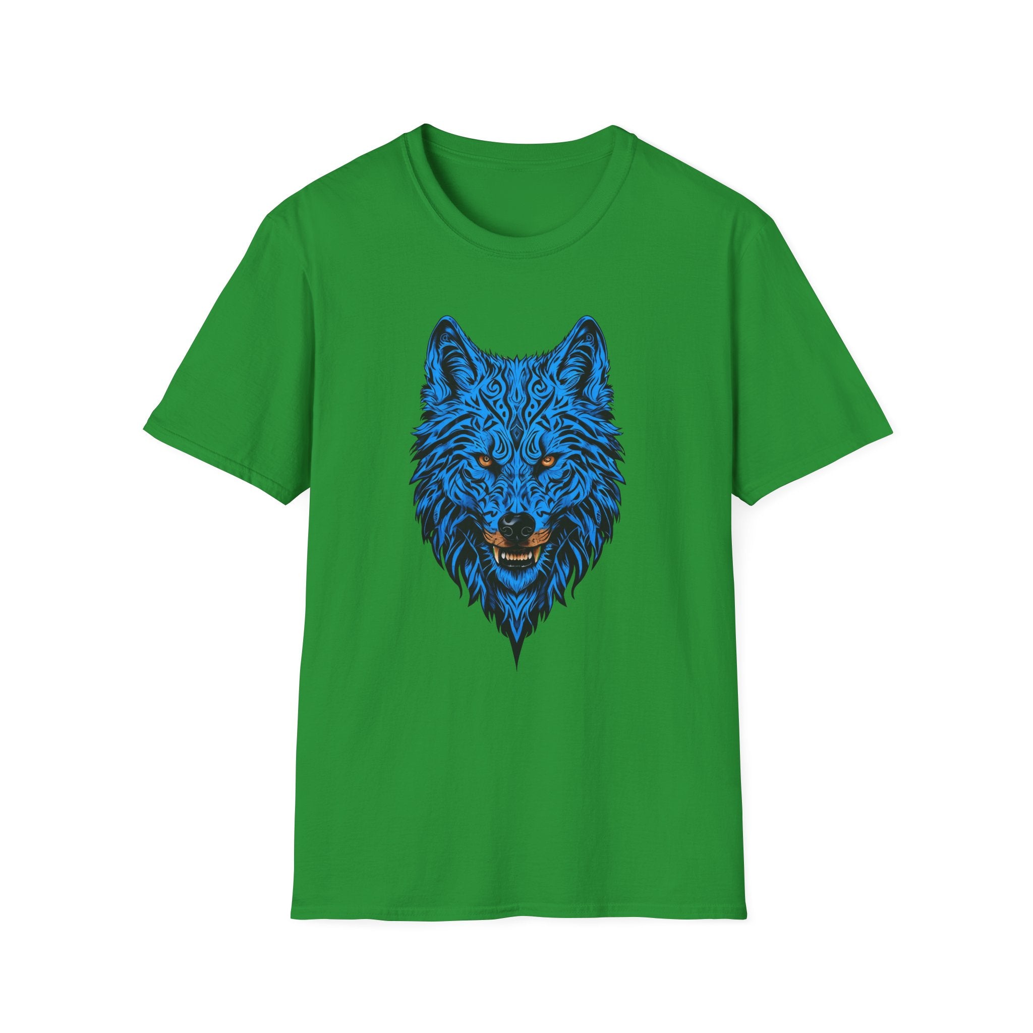 Blue Wolf Head T-Shirt – Stylized Tribal Wolf Graphic Tee