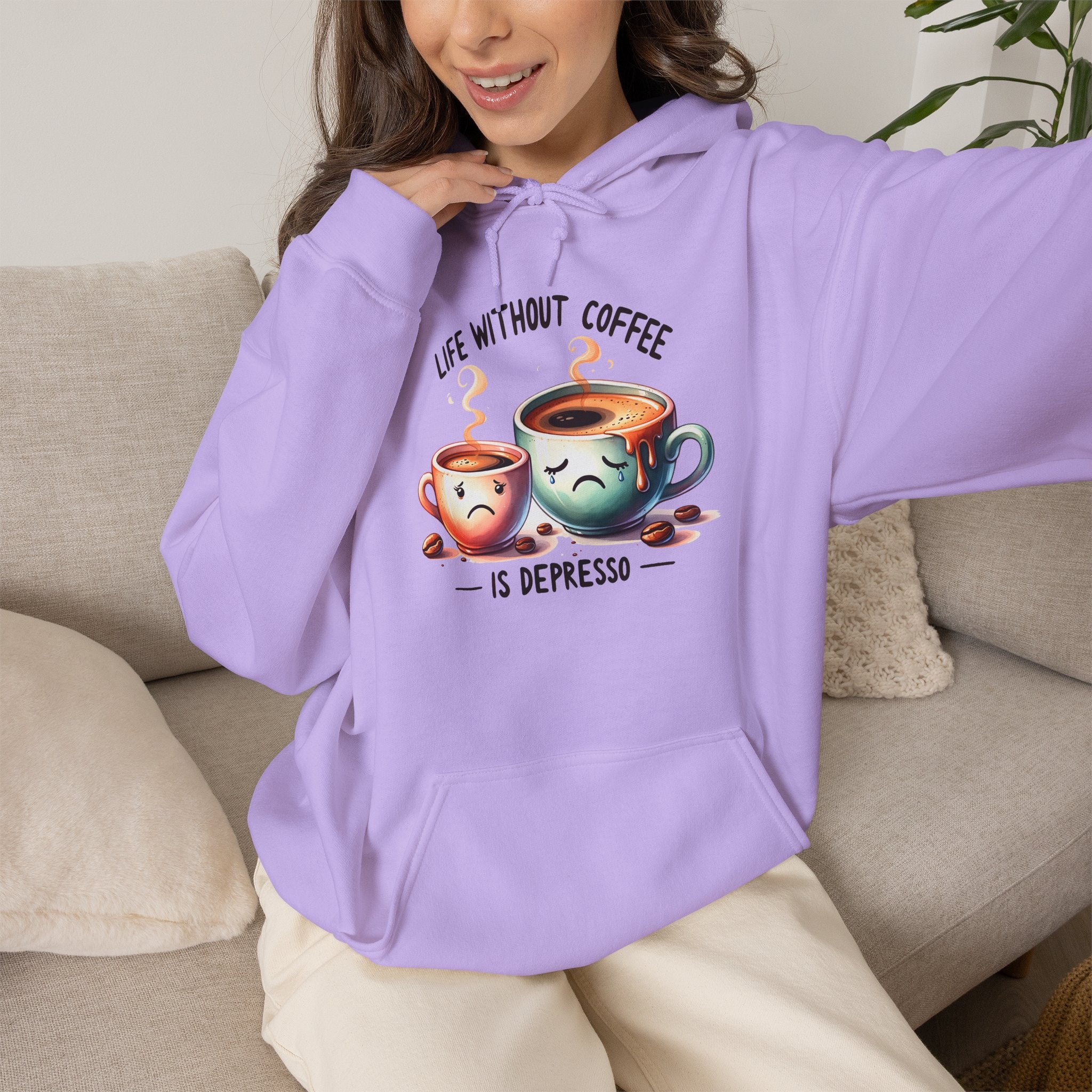 “Life Without Coffee Is Depresso” Cute Cartoon Coffee Hoodie — Coffee Lovers Hoodie