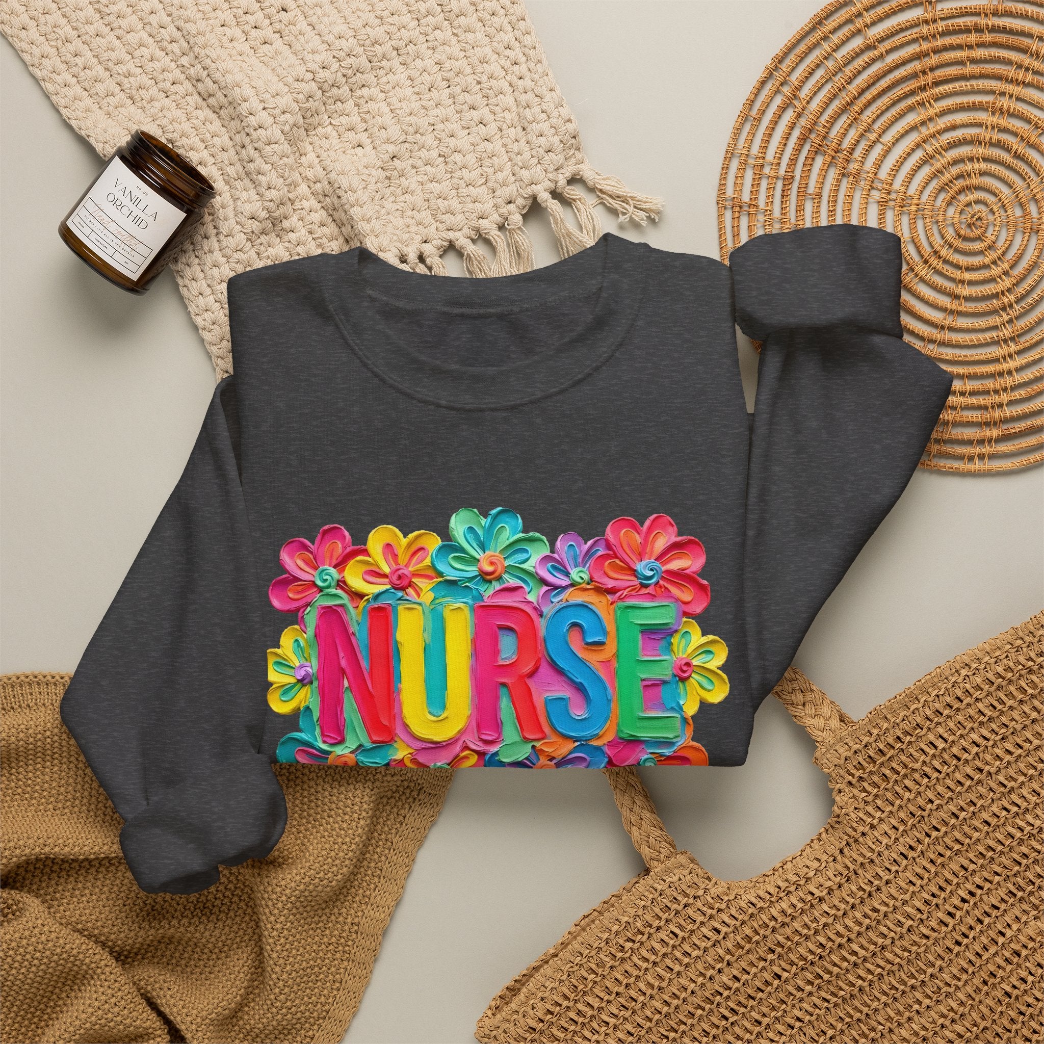 Nurse Floral Crewneck Sweatshirt — Colorful Flower Nursing Sweatshirt