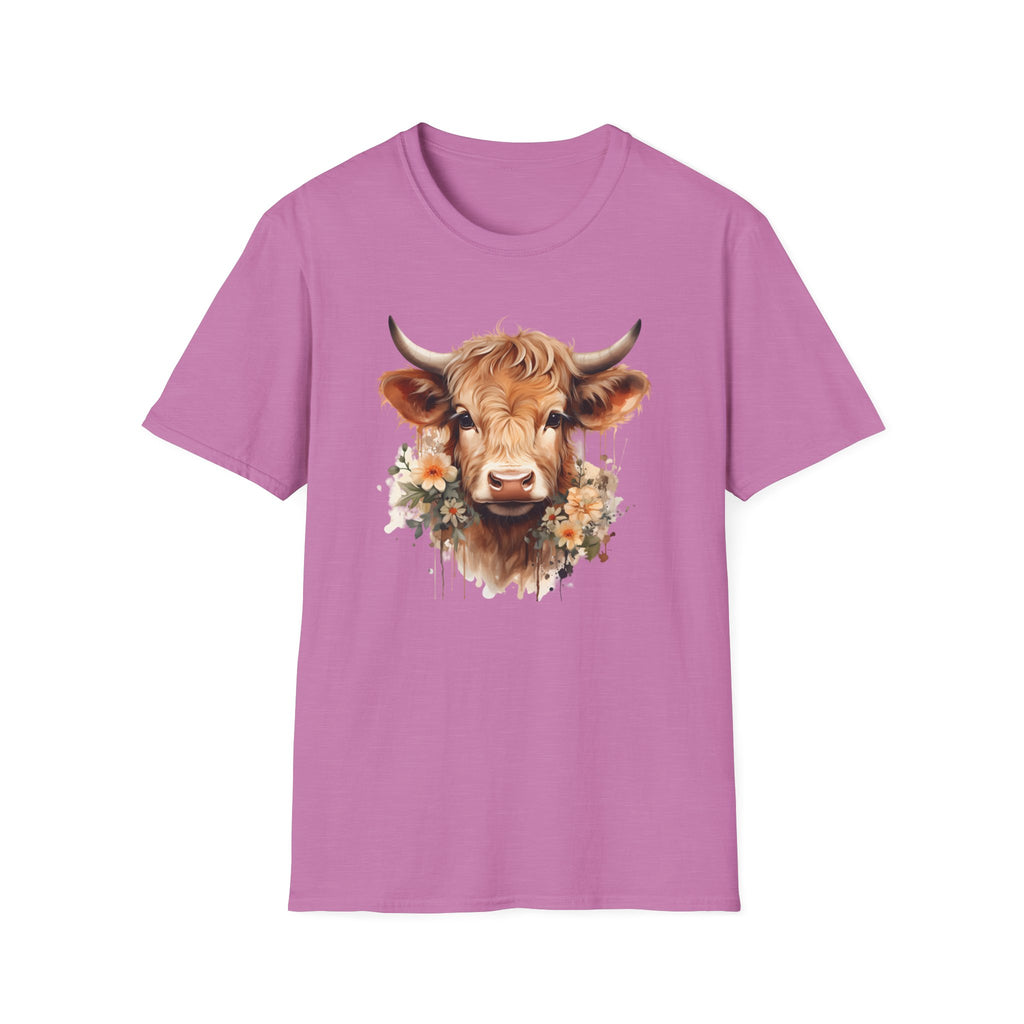 Cow Floral Tee — Cute Highland Cow Graphic T-Shirt