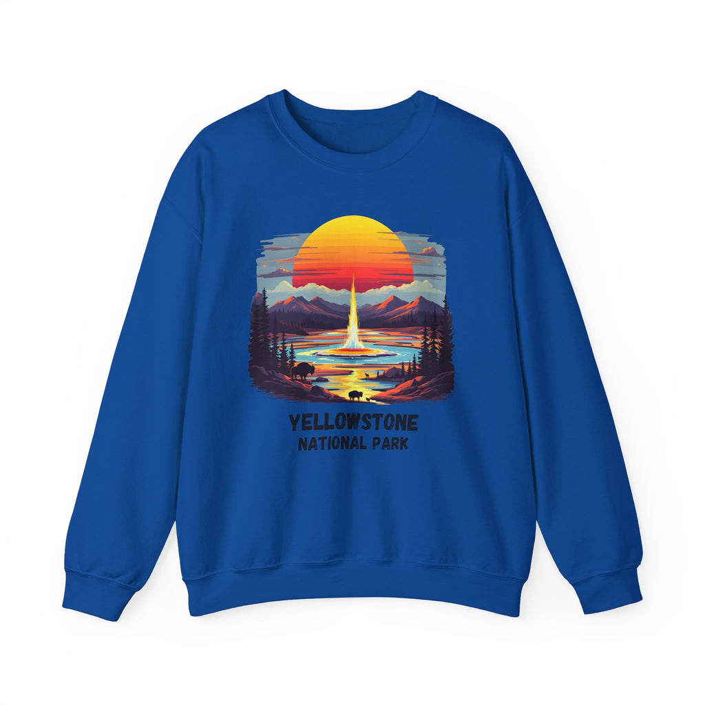 Yellowstone National Park Sweatshirt — Retro Sunset Geyser Crewneck