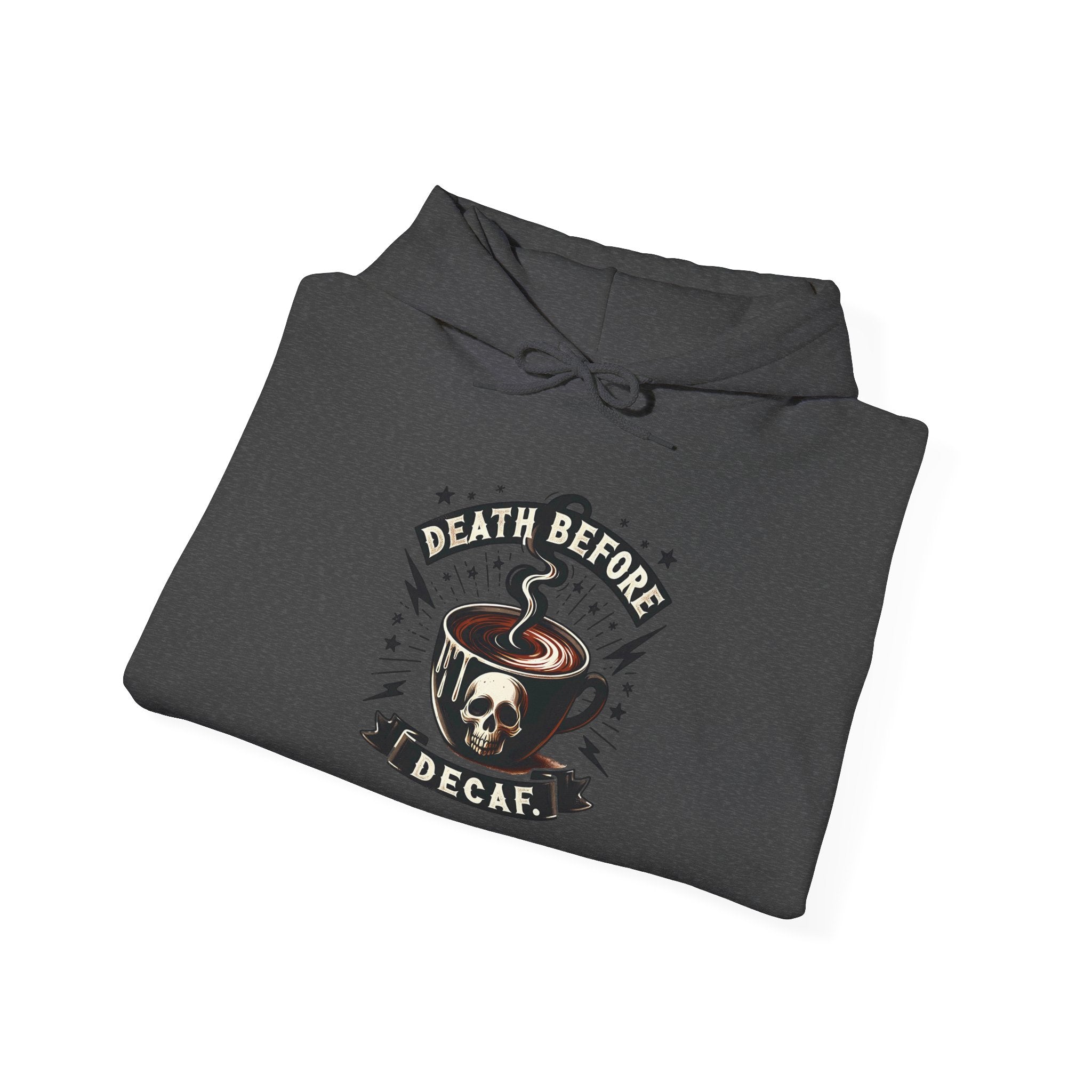 "Death Before Decaf" Coffee Skull Graphic Hoodie