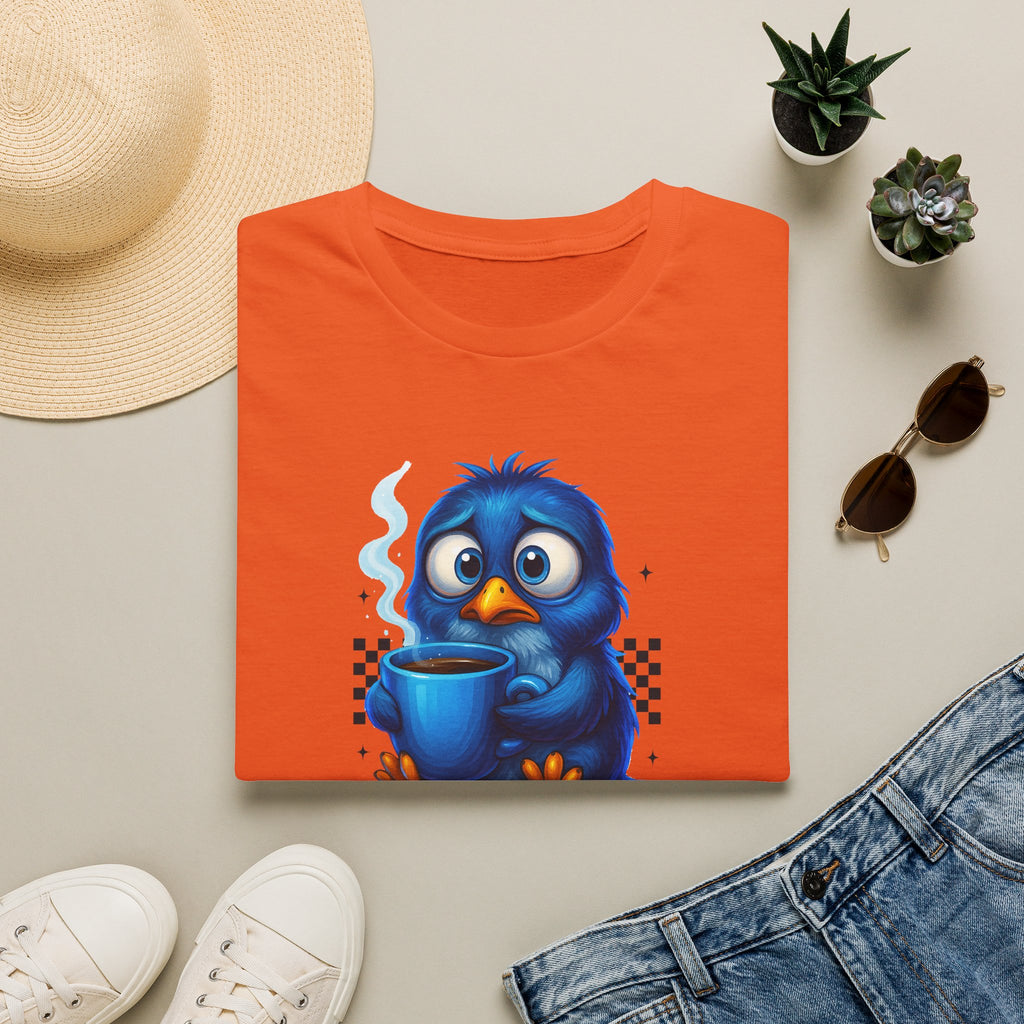 Cute Blue Bird 'Coffee First Adult' Graphic Tee — T-Shirt
