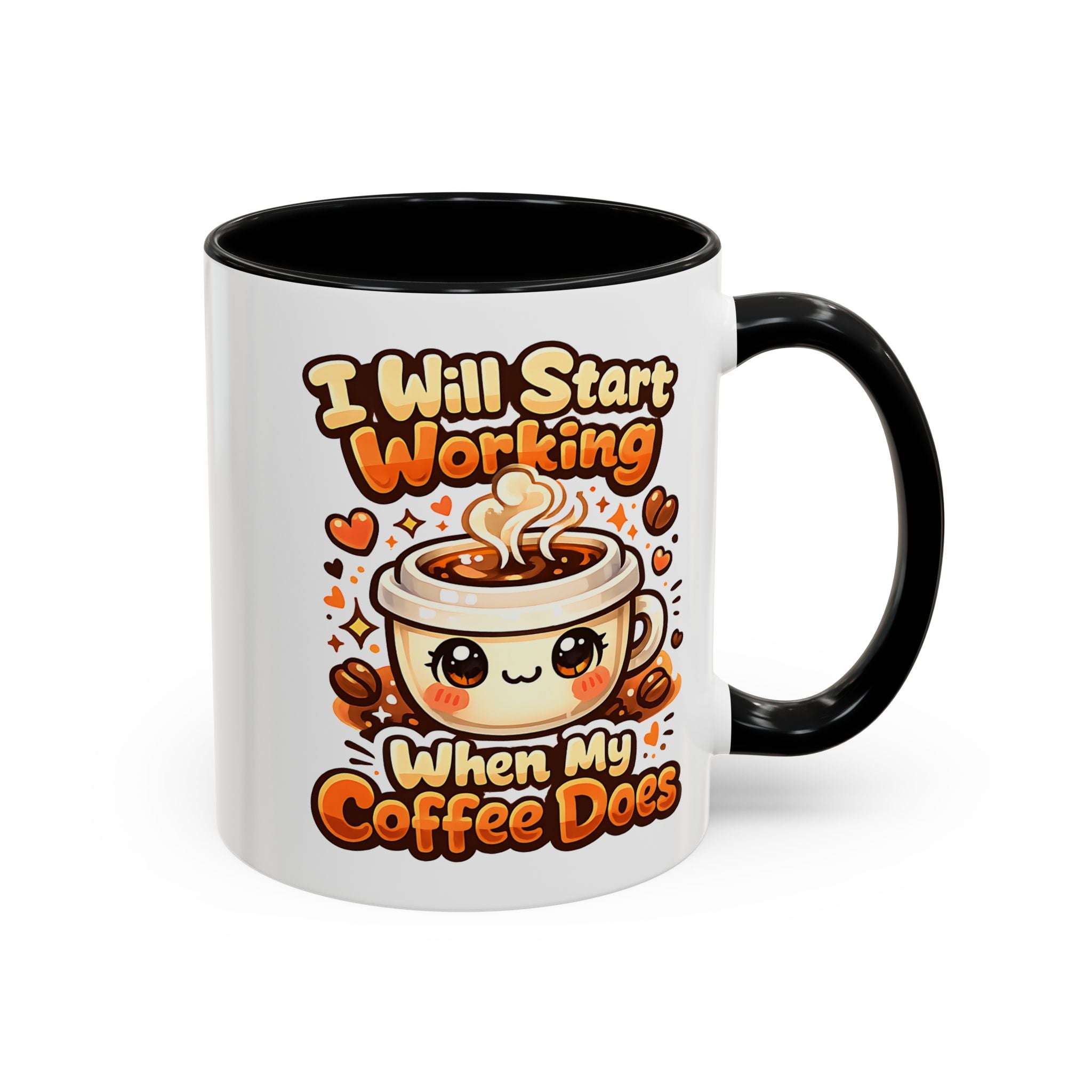 “I Will Start Working When My Coffee Does” Cute Kawaii Coffee Lover Gift — Coffee Mug