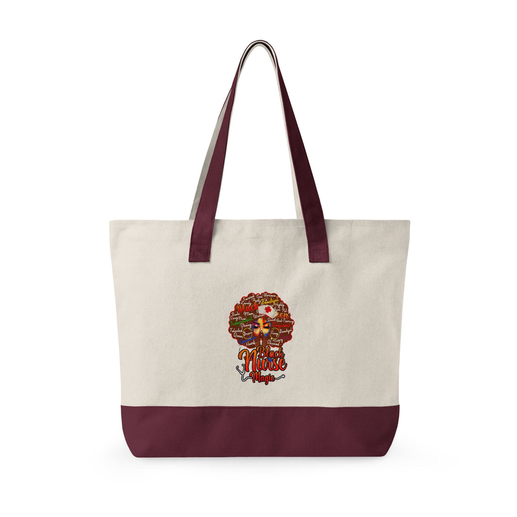 Black Nurse Magic w/Brown Afro Canvas Tote — Zippered Floral Calavera Bag