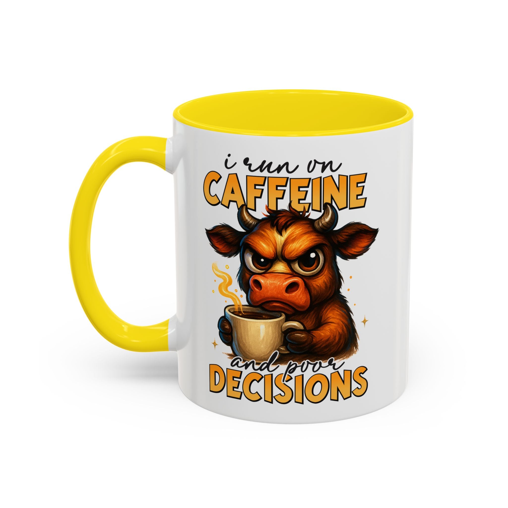 "I Run on Caffeine and Poor Decisions" Funny Cow Gift (11/15 oz) —  Coffee Mug