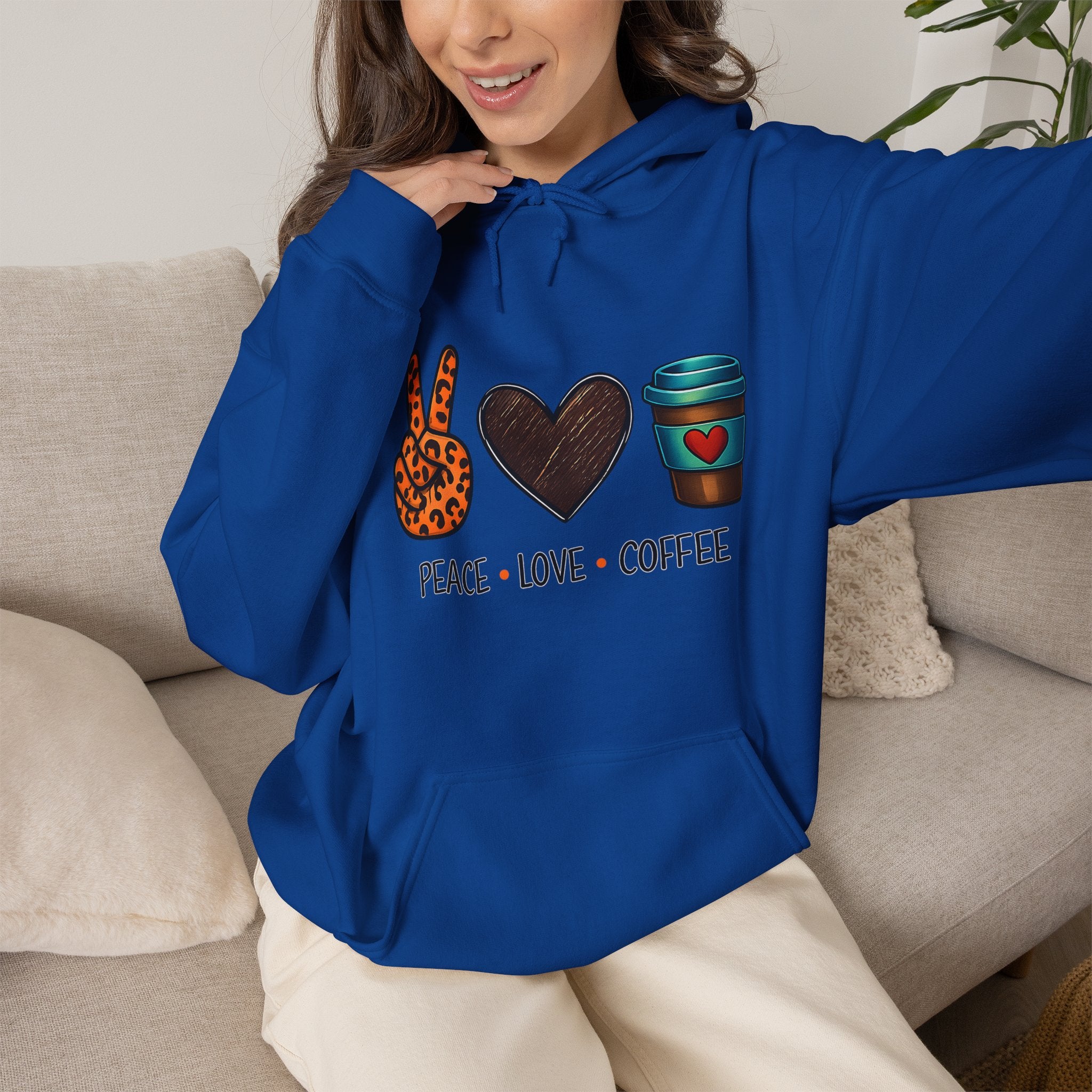 Peace • Love • Coffee Hoodie — Leopard Peace Sign & Coffee Cup Graphic Sweatshirt