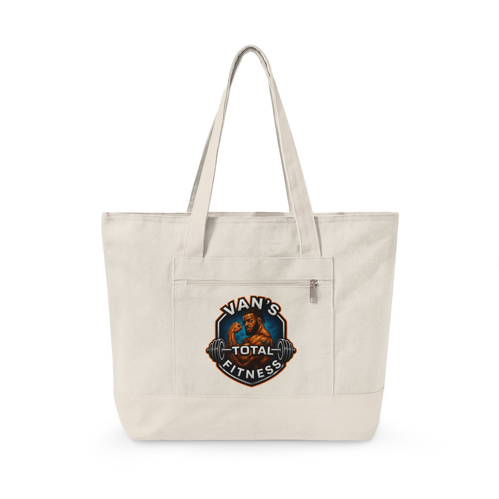 Fitness Logo Canvas Tote Bag — "Van's Total Fitness" Zippered Beach & Gym Tote