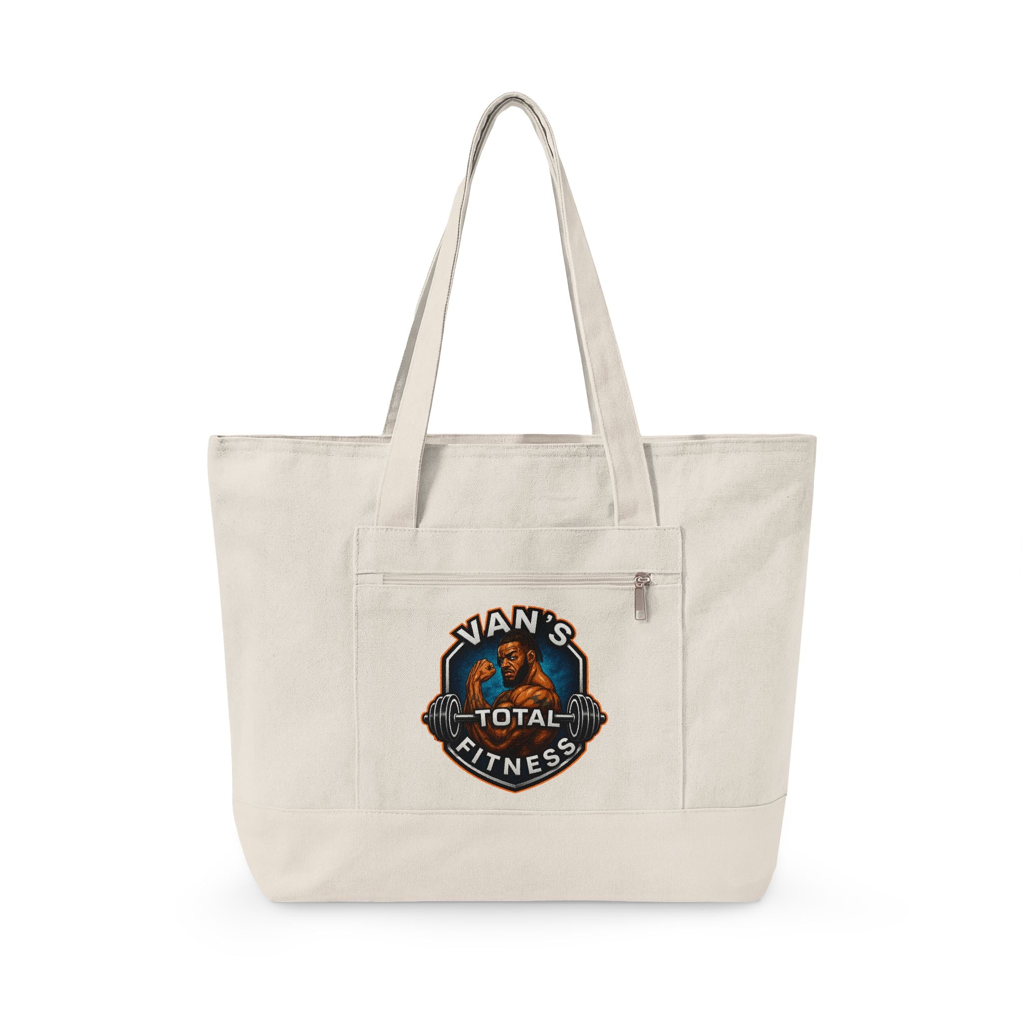 Fitness Logo Canvas Tote Bag — "Van's Total Fitness" Zippered Beach & Gym Tote