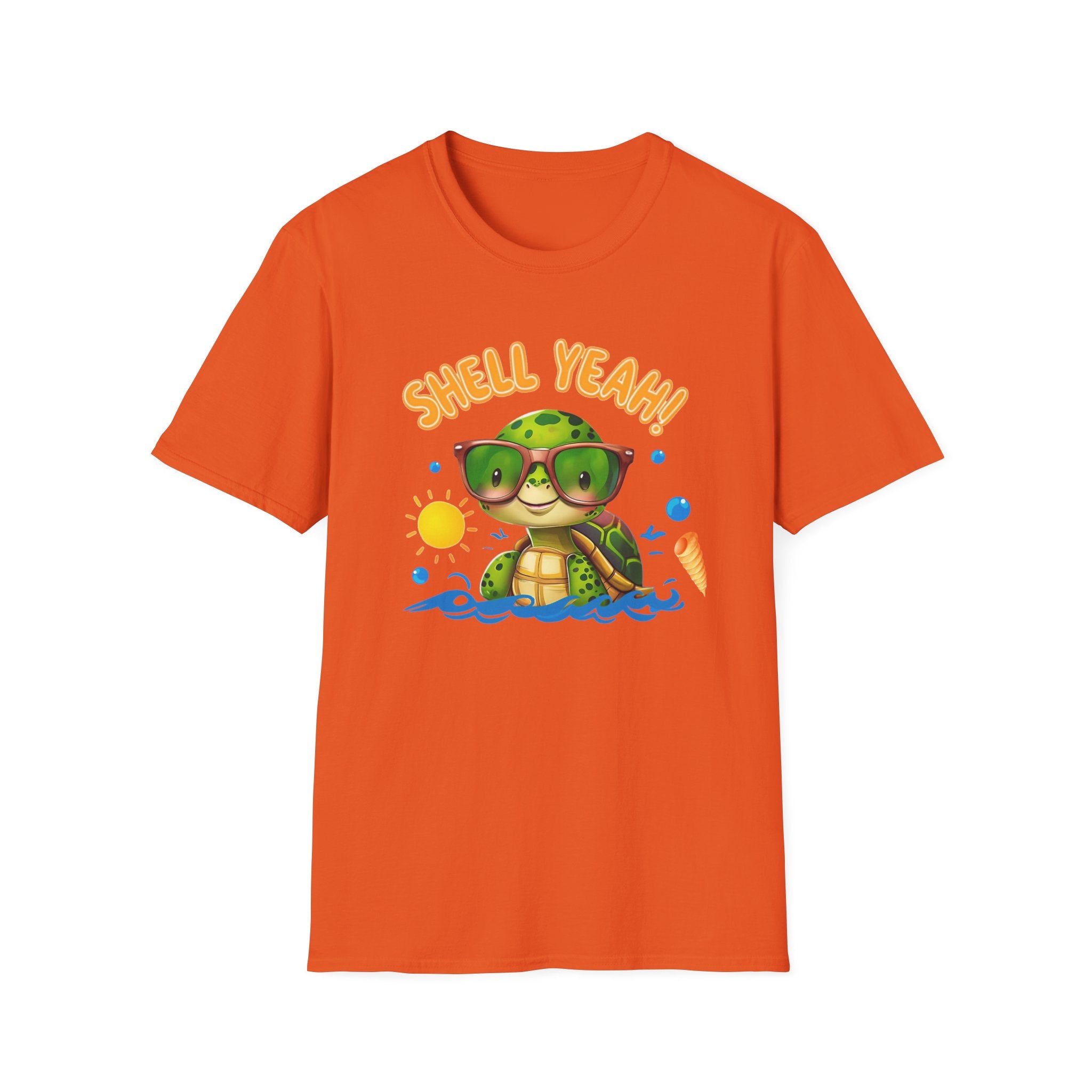 Shell Yeah Turtle T-Shirt — Cute Summer Beach Tee with Sunglasses & Surfboard
