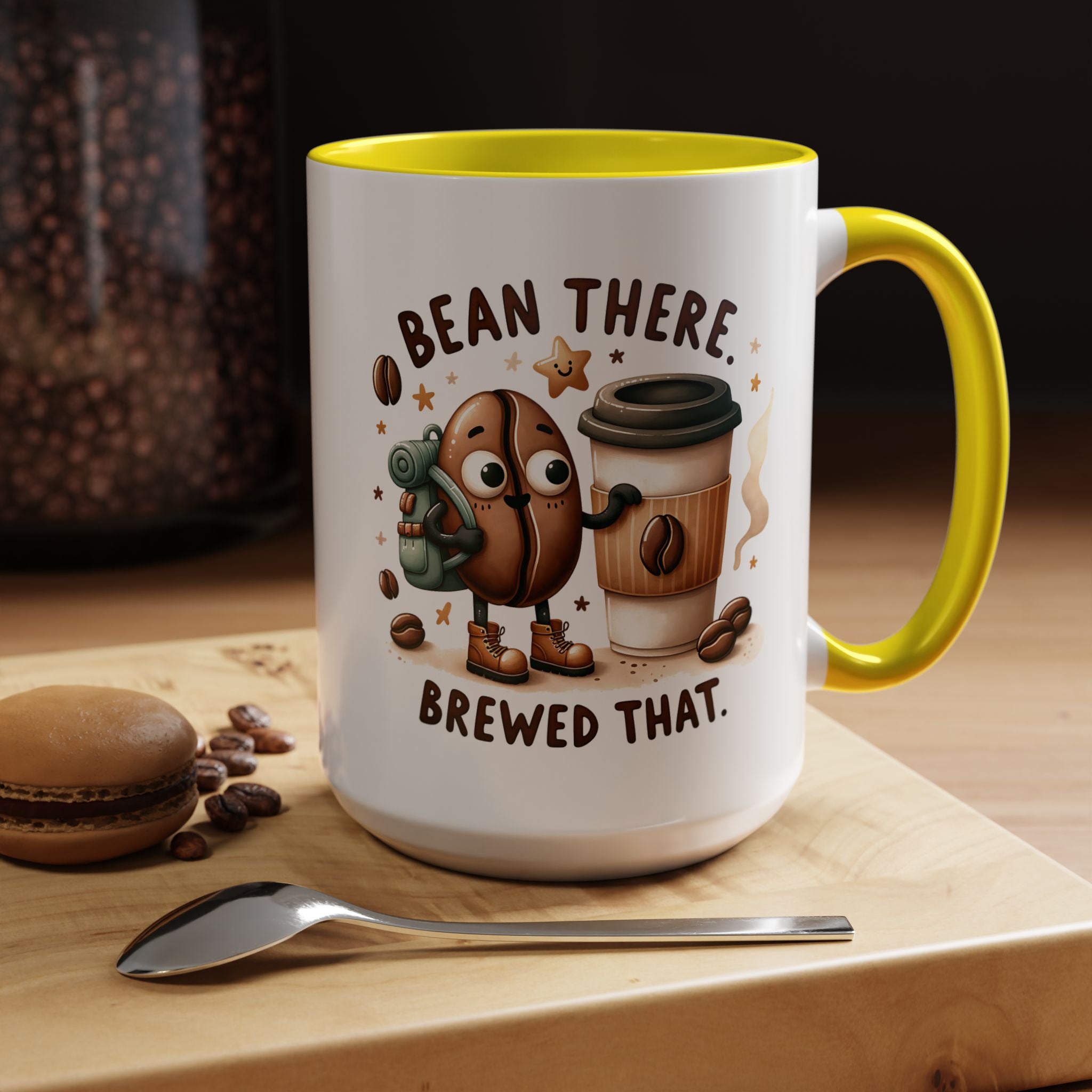 Bean There Brewed That Coffee Mug — Cute Coffee Bean & Cup Accent Mug (11/15oz)
