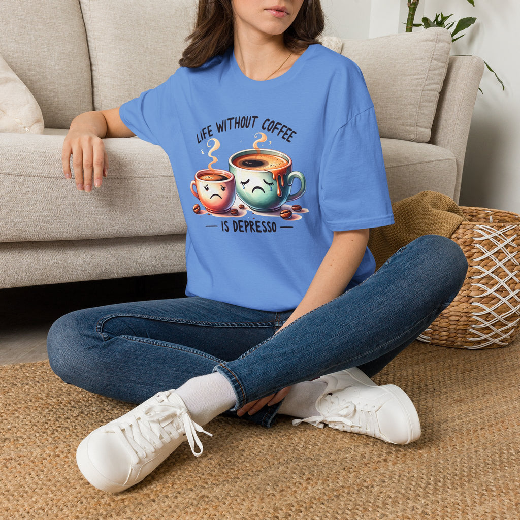 Coffee T-Shirt — "Life Without Coffee is Depresso" Cute Sad Coffee Tee