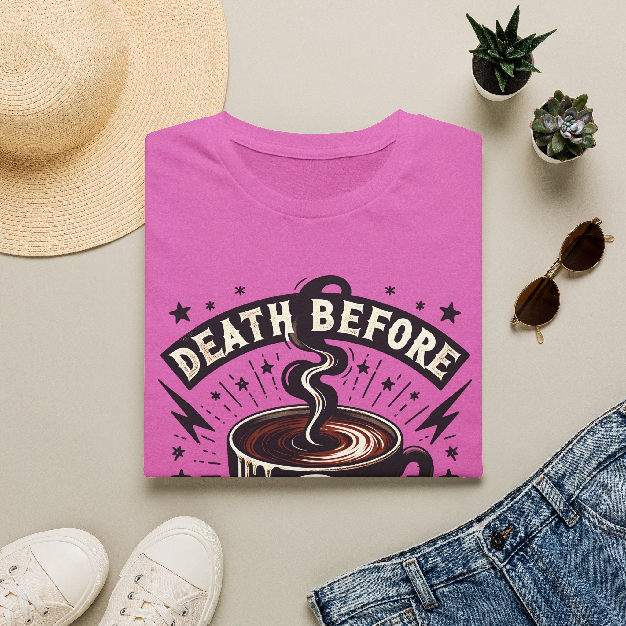 Death Before Decaf Coffee T-Shirt — Bold Skull Coffee Lover Tee