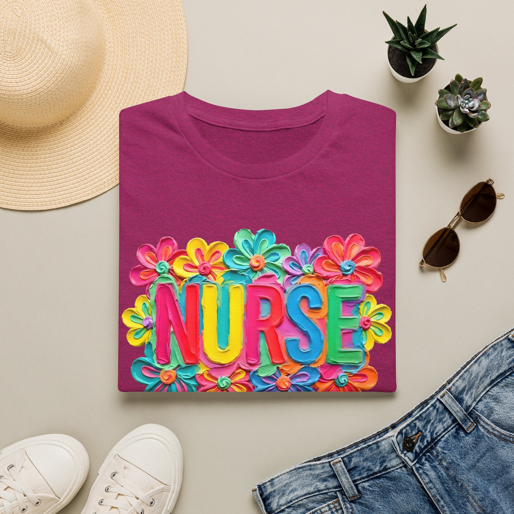 Nurse Floral Rainbow T-Shirt — Colorful Flower Tribute for Nurses
