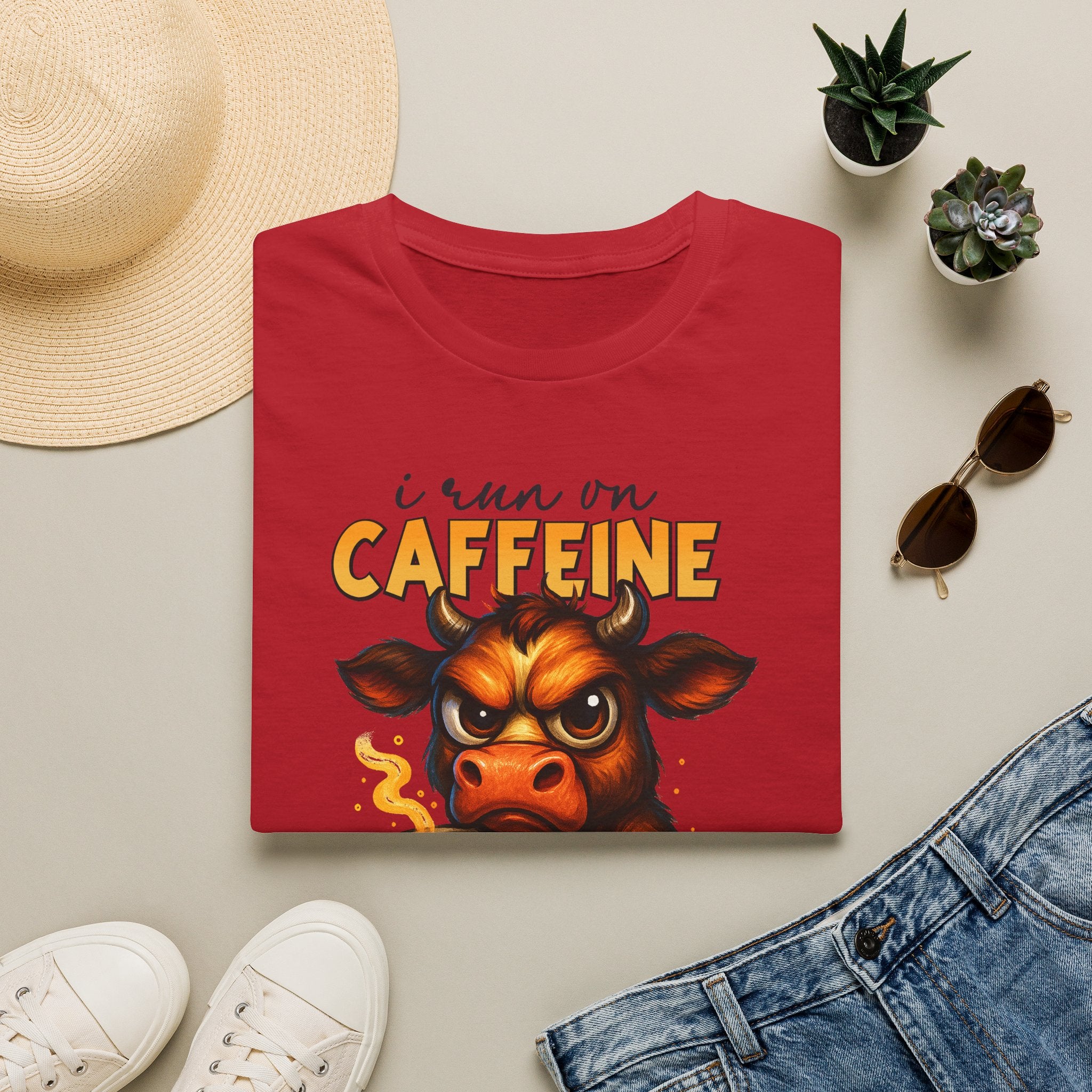 "I Run on Caffeine & Bad Decisions" Coffee Lover Tee — Caffeine Cow T-Shirt