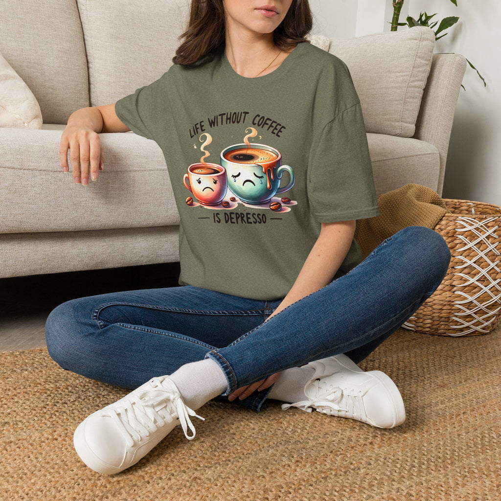 Coffee T-Shirt — "Life Without Coffee is Depresso" Cute Sad Coffee Tee