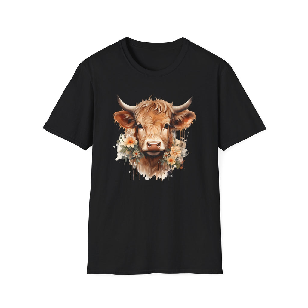 Cow Floral Tee — Cute Highland Cow Graphic T-Shirt