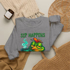 Sip Happens Sweatshirt — Funny Frog Coffee Crewneck