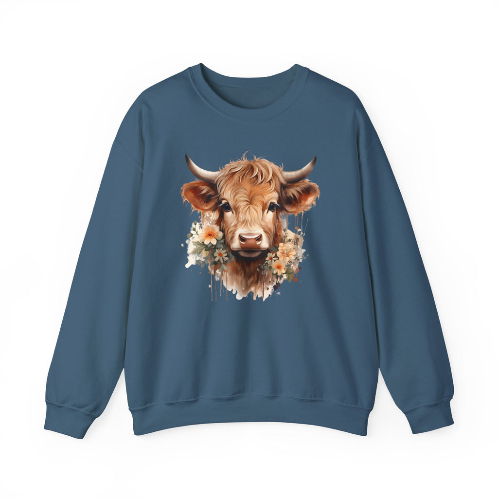 Cow Floral Crewneck Sweatshirt — Cute Cow Face with Daisies
